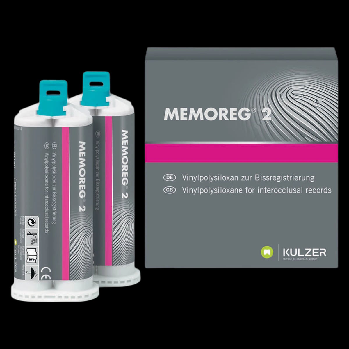 Memoreg 2 Bite Registration Material, A-Silicone, Pink, 2 x 50 mL Cartridges with Mixing Tips, 50035517