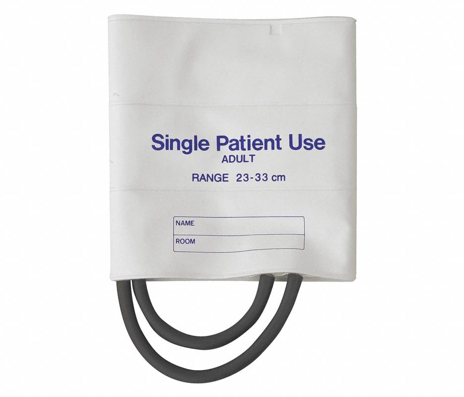 Mabis Blood Pressure Cuff, Adult, Disposable, White, Latex-Free, 5/Box