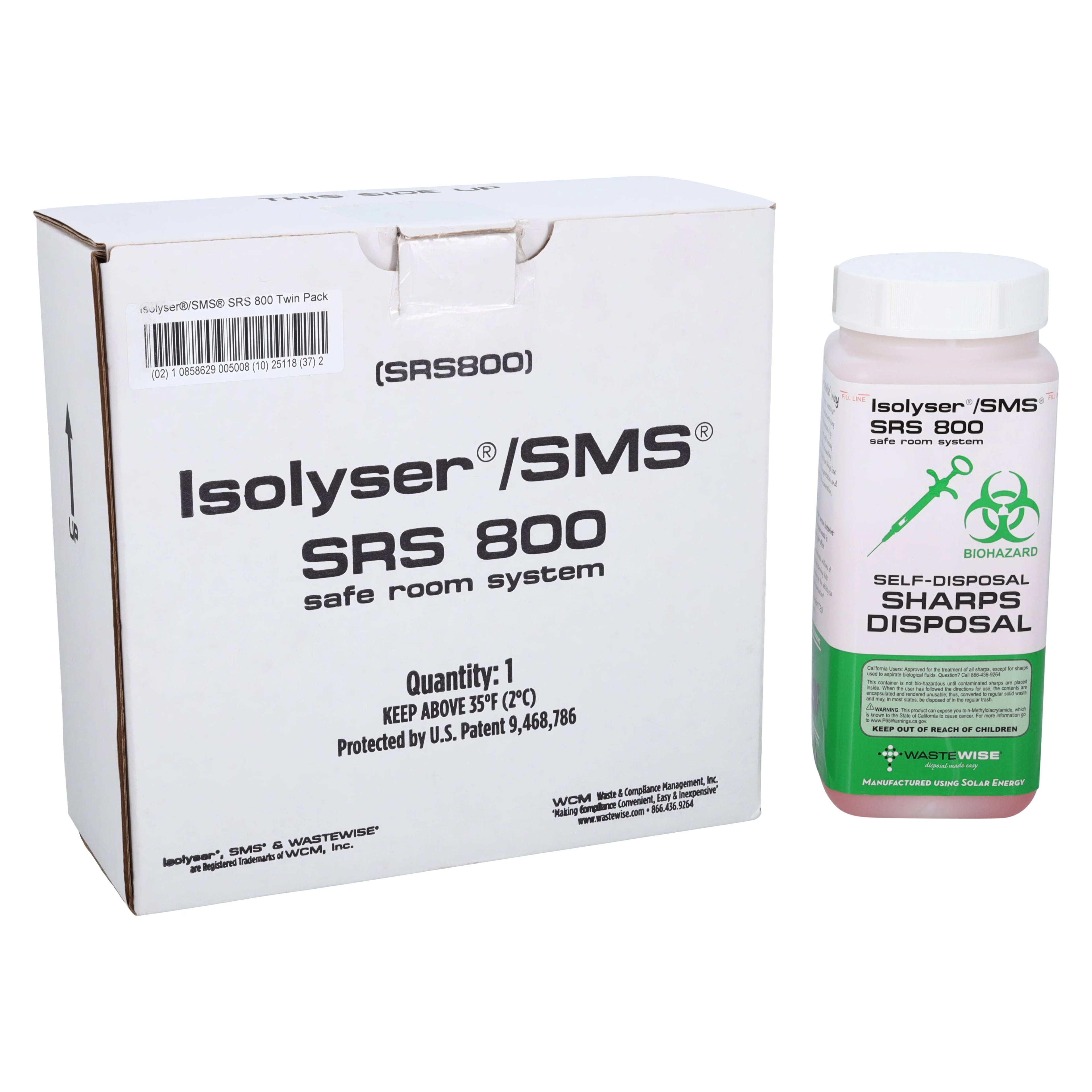 Isolyser/SMS SRS800 Sharps Self-Disposal System Twin Pack, 0.8 Liter (0.23 Gallon) Each, 2 per Box, SRS800