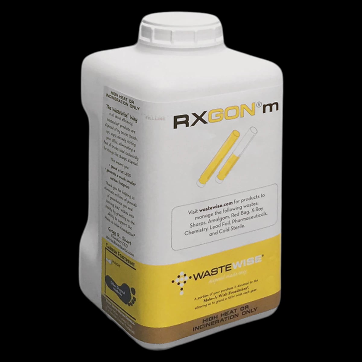 RXGON m Sharps Container, 0.8 gal, White/Yellow, 5x5x9.5", Screw Lid, Vertical Drop, Plastic, Built-In Handle, Free Standing/Wall Mount, Each