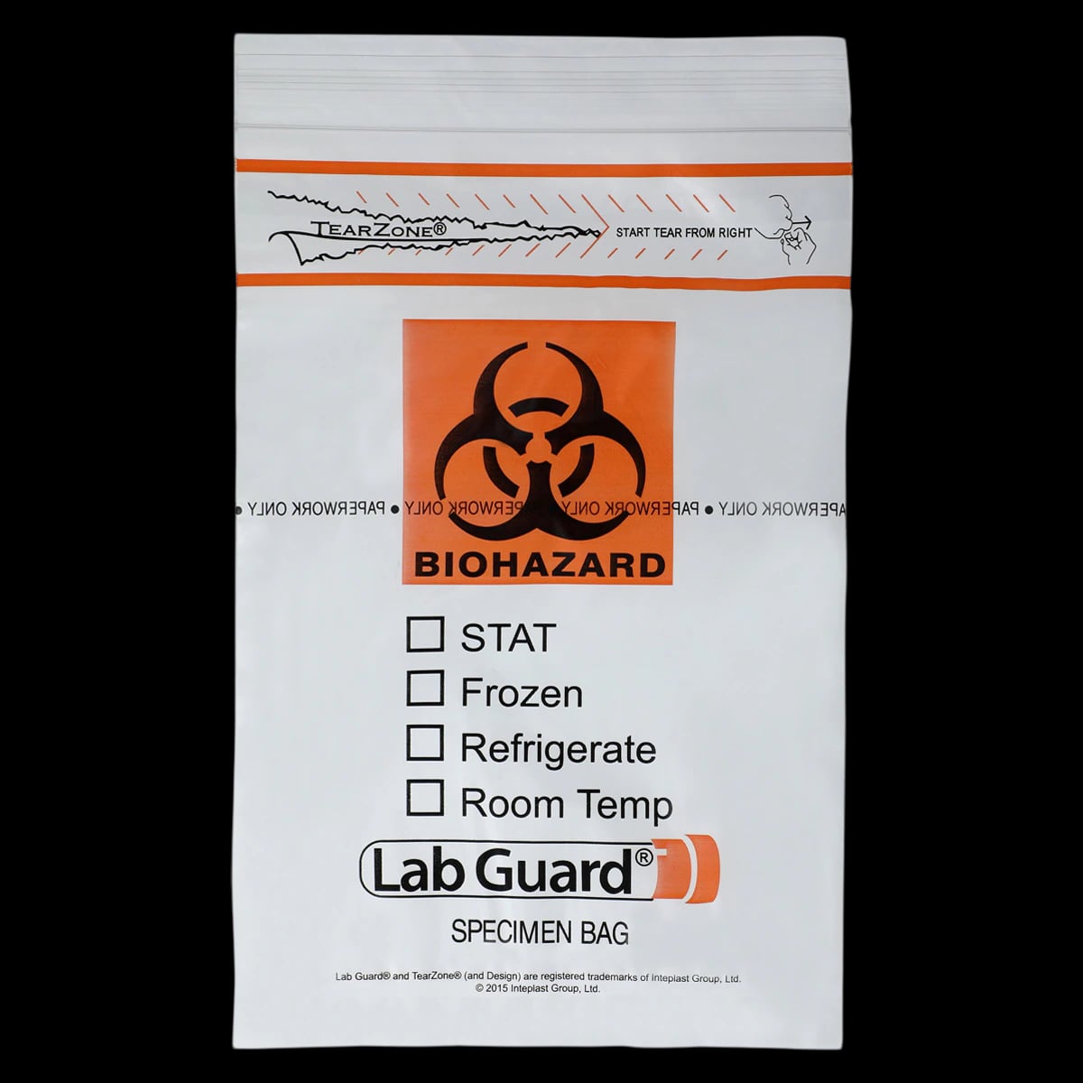 Medegen Specimen Transport Bag, 6" x 9", Clear/Black/Orange, Zip/Flap Closure with Pouch, 1000/Case