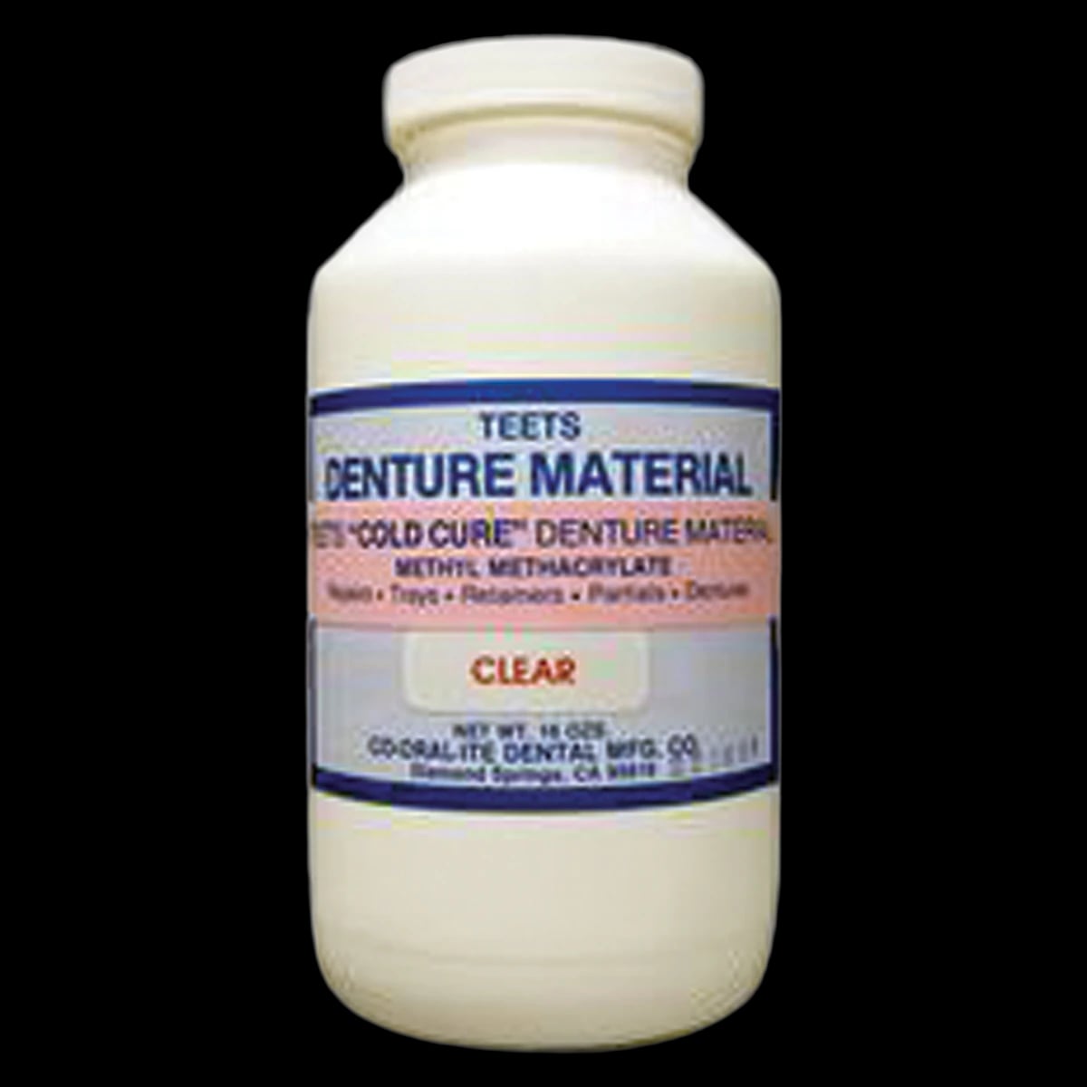 Teets Cold Cure Denture Material Powder, Clear, 1 lb