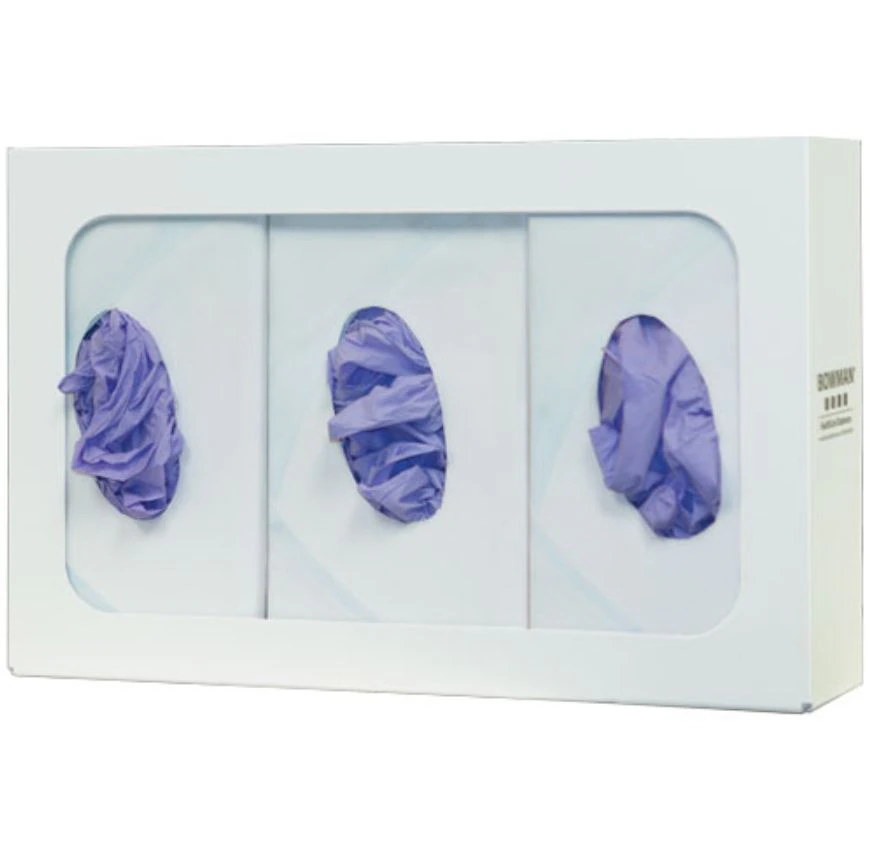 Bowman Triple Glove Butler Dispenser, White Baked Enamel, 18"W x 10"H x 3-3/4"D, Holds 3 Boxes