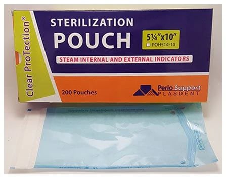 Plasdent Autoclave Sterilization Pouches, 5.25" x 10", Dual Indicator, Self-Seal, 200/Box