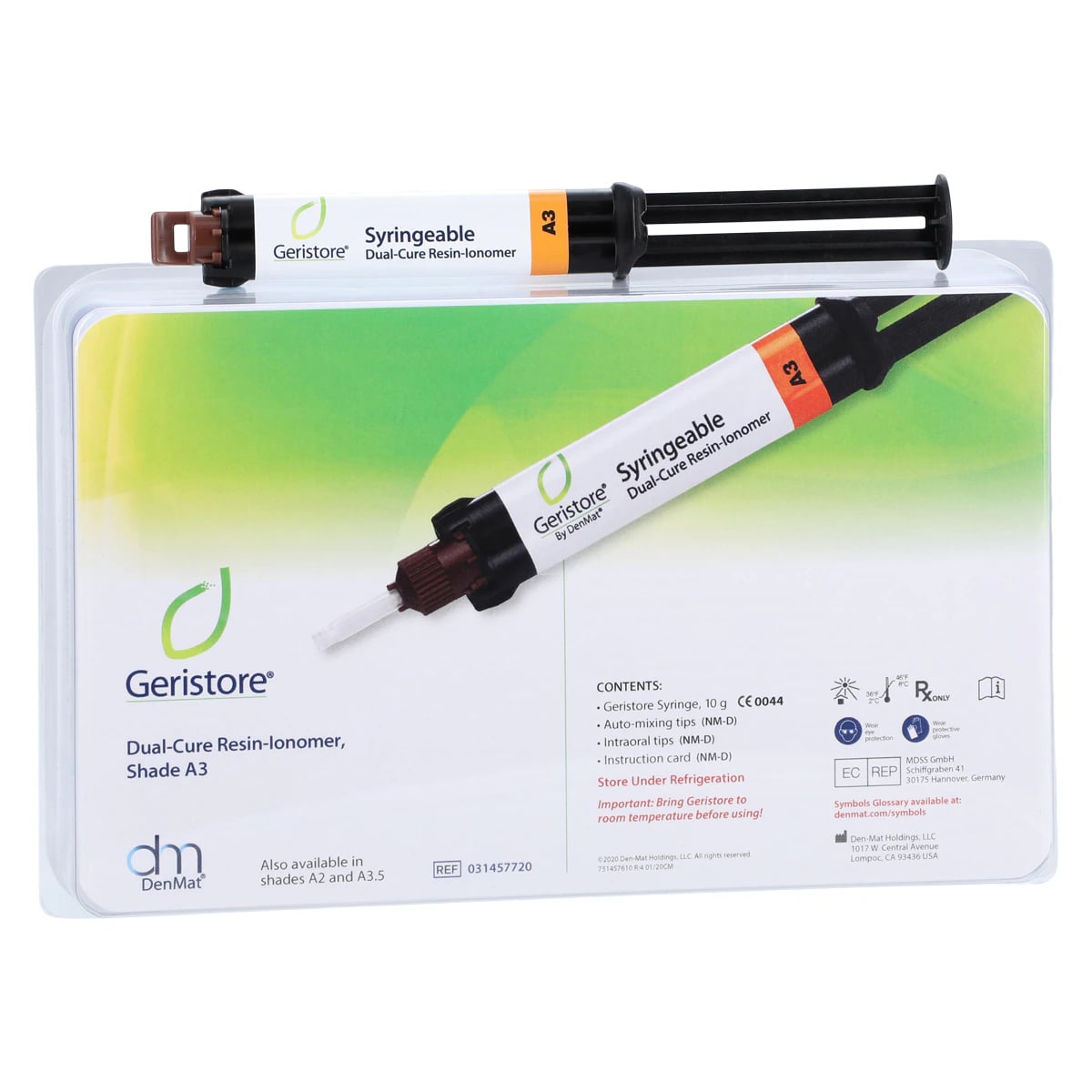 Geristore Dual-Cure Resin-Ionomer Syringeable Starter Kit, Shade A3, 10 g Syringe with Mixing and Intra-Oral Tips