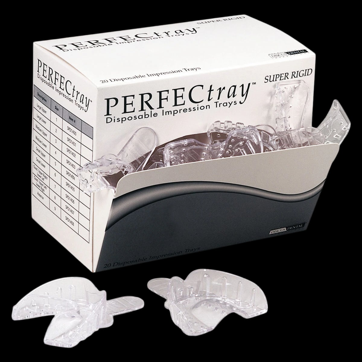 Perfectray #1 Full Arch Impression Tray, Plastic, Upper, Large, Crystal Clear, Perforated, Disposable, 20/Package