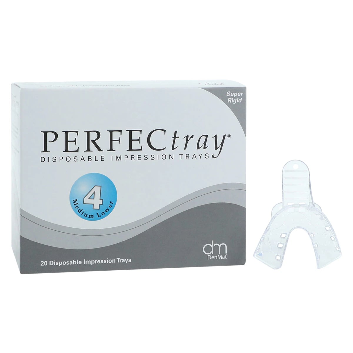 Perfectray #4 Full Arch Impression Tray, Lower, Medium, Perforated, Disposable, Crystal Clear, 20/Pk