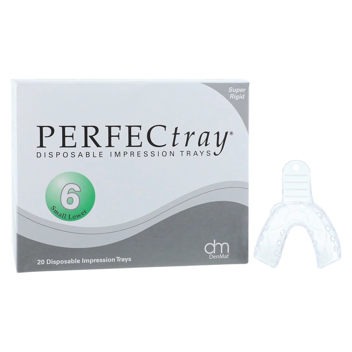 Perfectray #6 Full Arch Impression Tray, Lower, Small, Crystal Clear, Perforated, Disposable, 20/Package