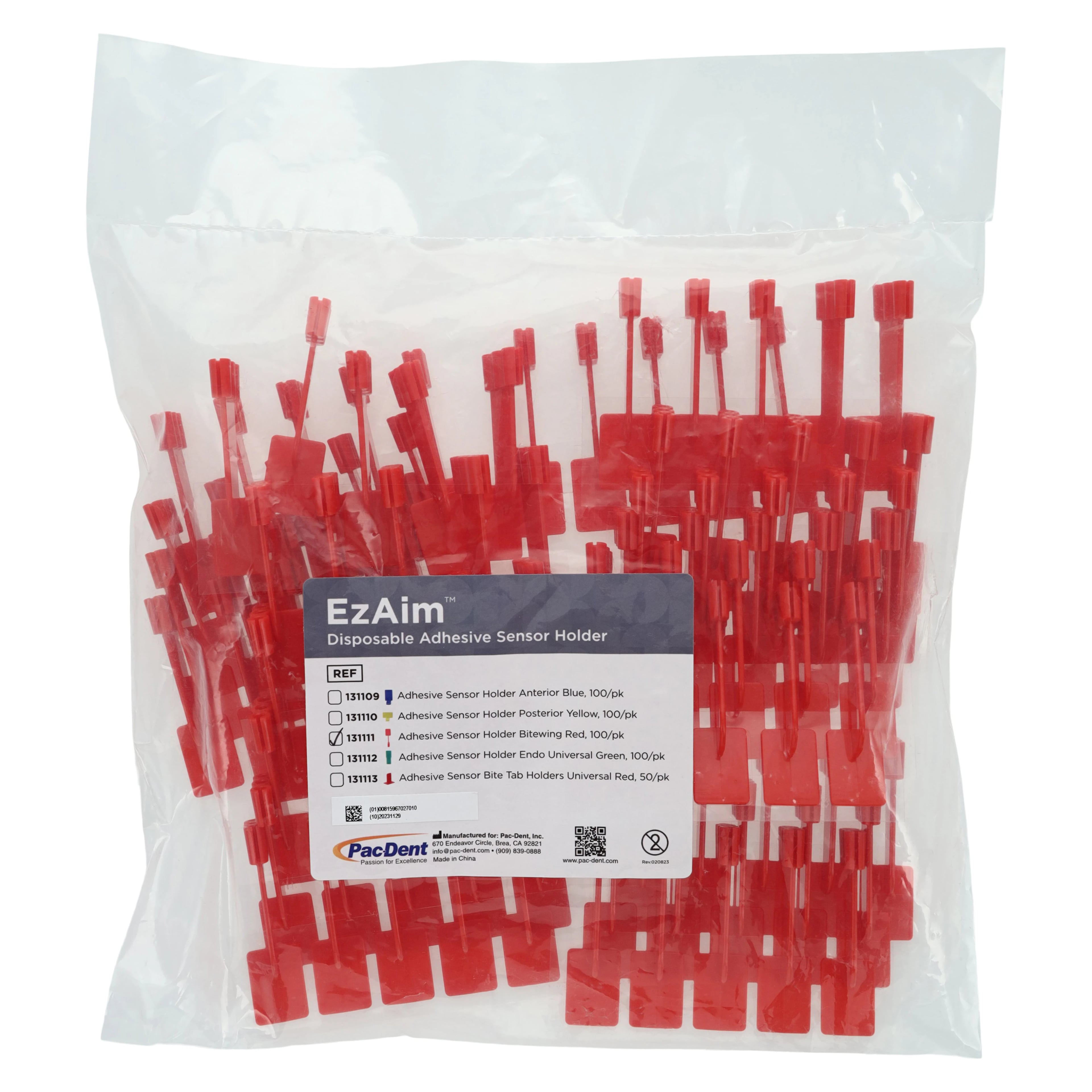 EzAim Disposable Adhesive Sensor Holder, Bitewing, Red, 100/Pk, 131111