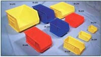 AkroBins Open Front Stackable Storage Bin, Blue Polymer, with Label Holder, 10-7/8" x 11" x 5"