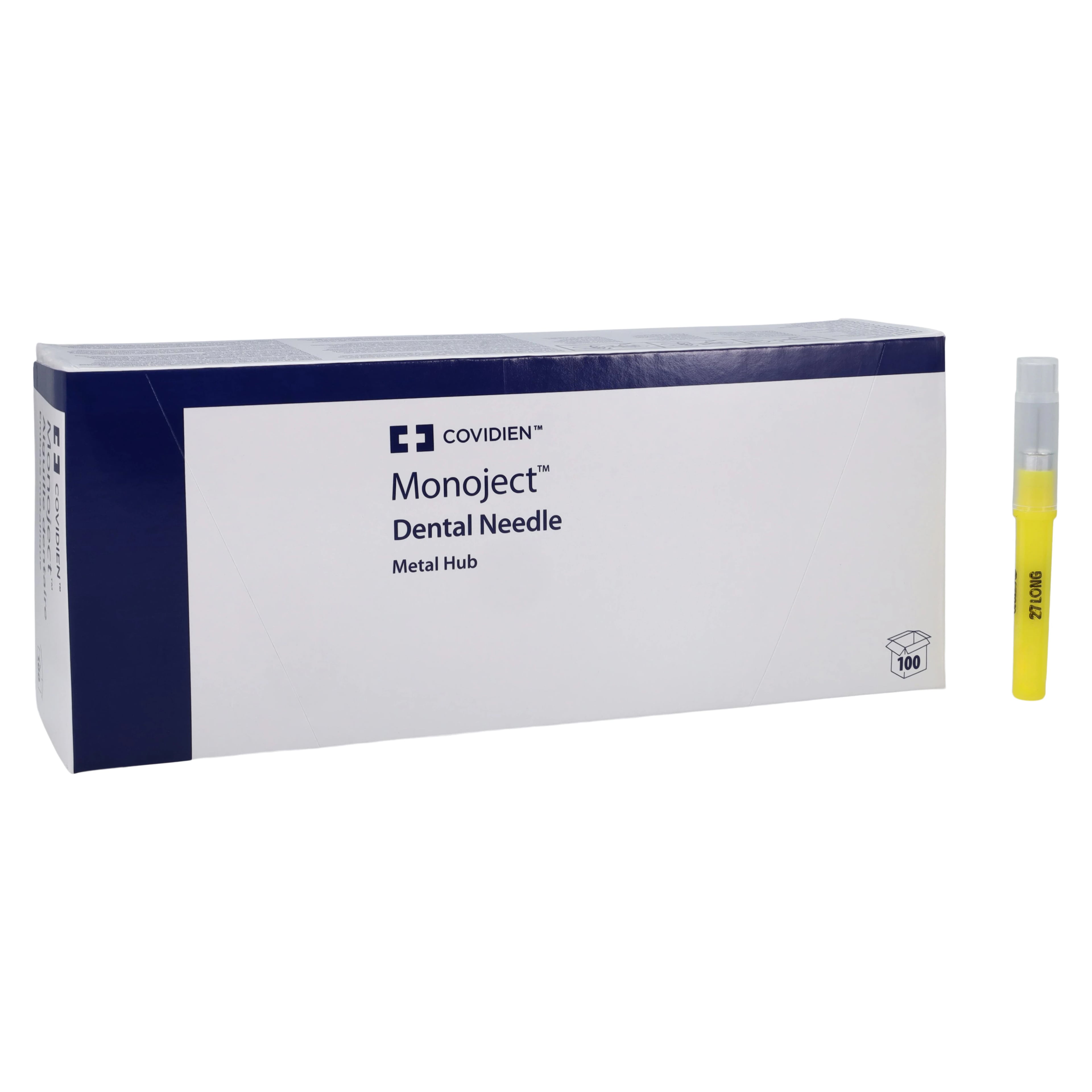 Monoject 401 Metal Hub Sterile Dental Needle, 27 Gauge Long (1 3/8 in / 36.5 mm), Yellow, 100/Box, #8881401056