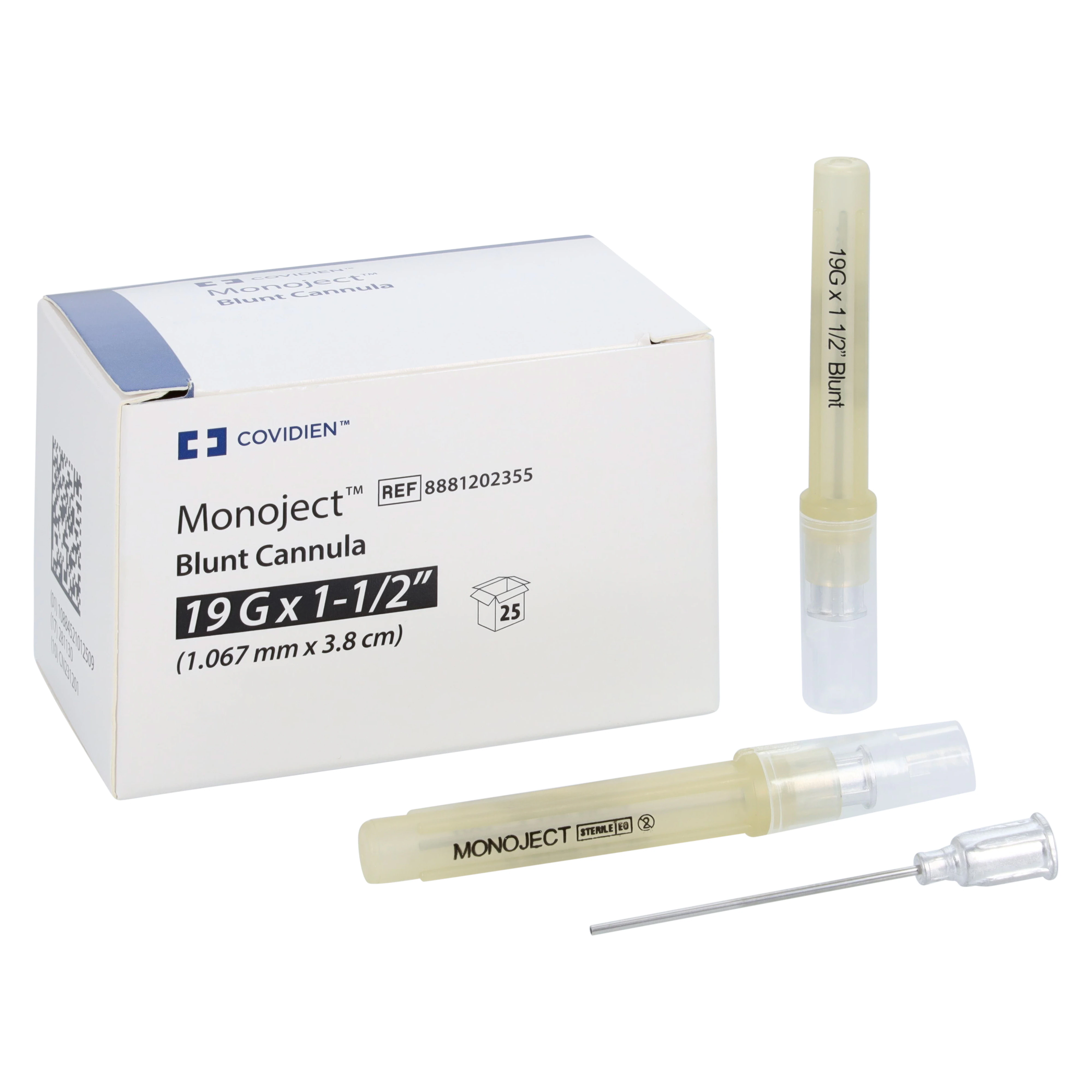 Monoject® Endodontic Blunt Cannulas, 19 Gauge x 1-1/2", Luer Lock, 25/Box, #202, 8881202355
