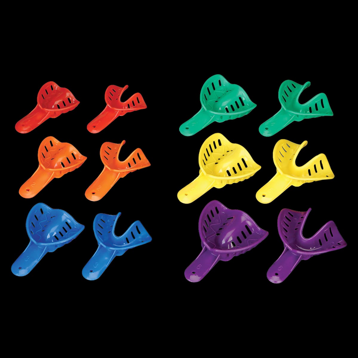 Plasdent Excellent-Colors Disposable Orthodontic Impression Trays, Assorted Sizes (1-6 Upper/Lower), 48/Bag, ITO-AST