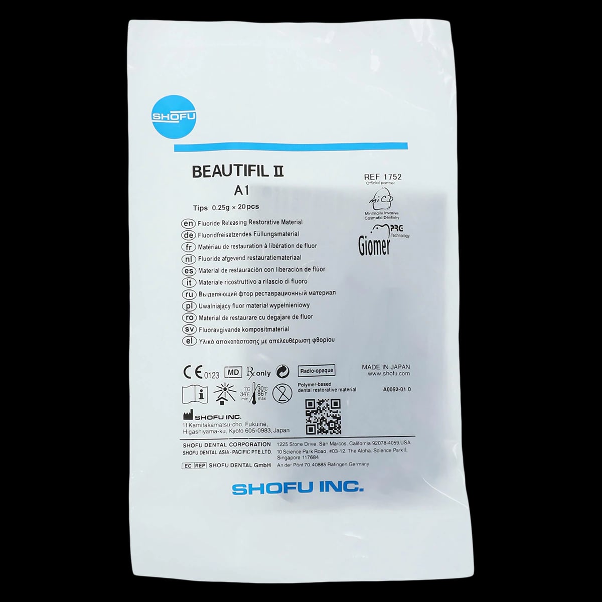 Beautifil II Universal Nano-Hybrid Giomer Composite, Light-Cure, Compule Tips Refill, 0.25 g, Shade A1, 20/Pk, 1752