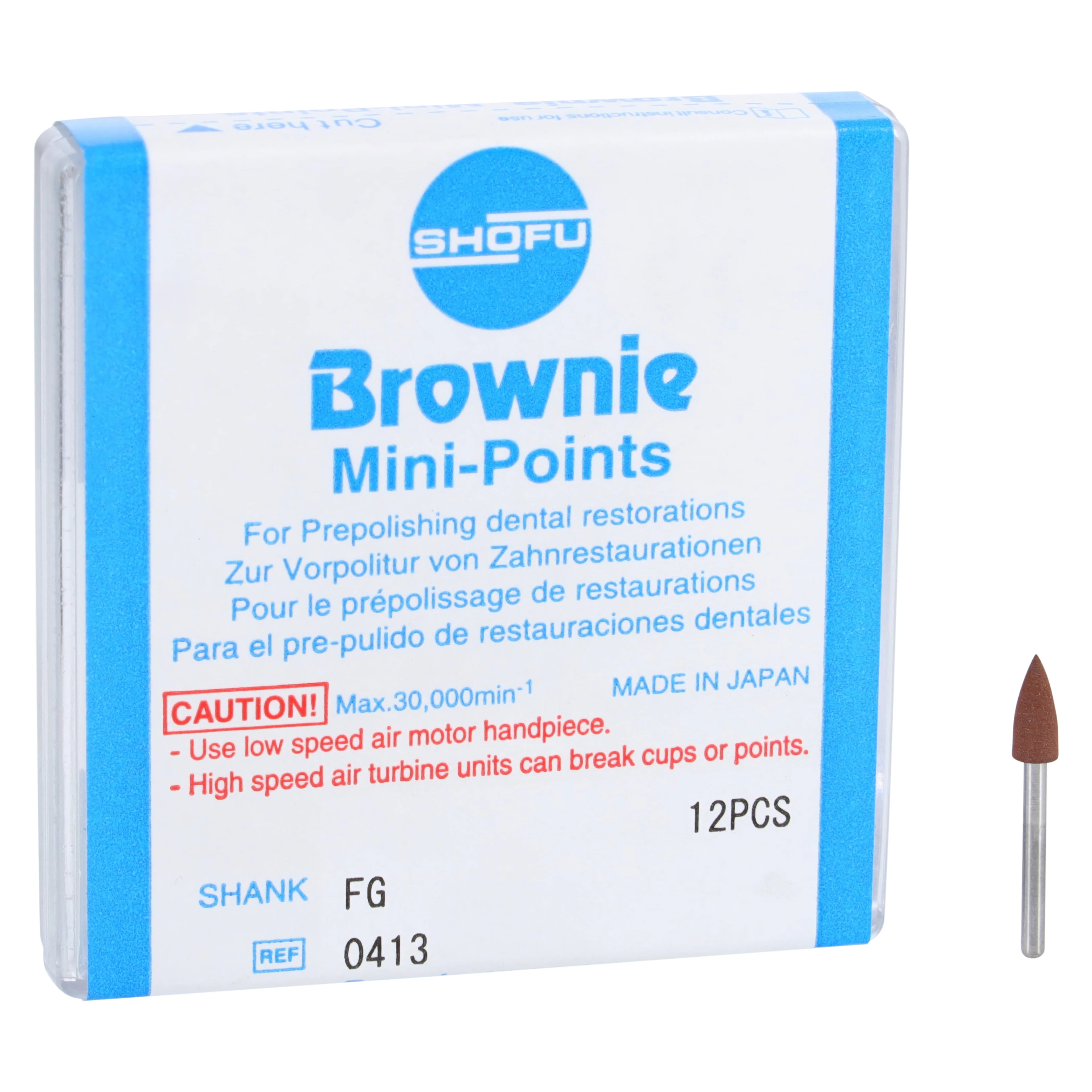 Shofu Brownie Polishers, Pre-Polishing, FG, Mini-Point, #030, Brown, 12/Pk, 0413