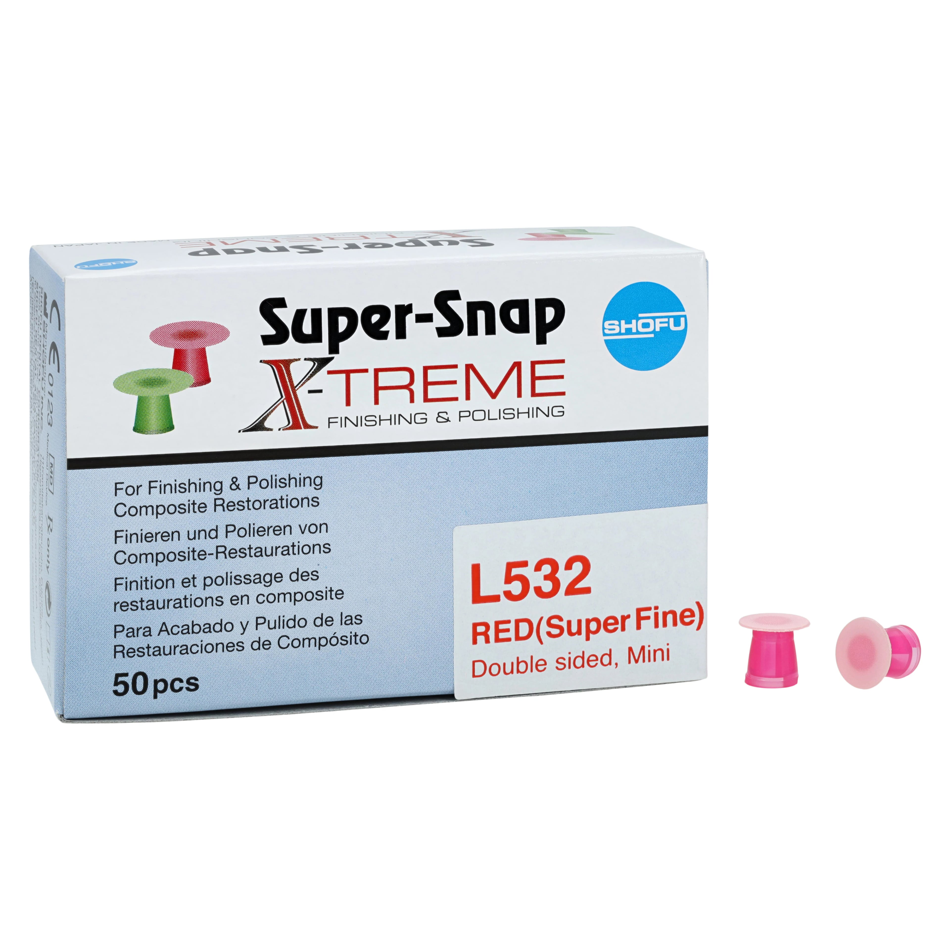 Shofu Super-Snap X-Treme Polishing Disks, Red Super Fine, Mini 8 mm, 50/Box, L532