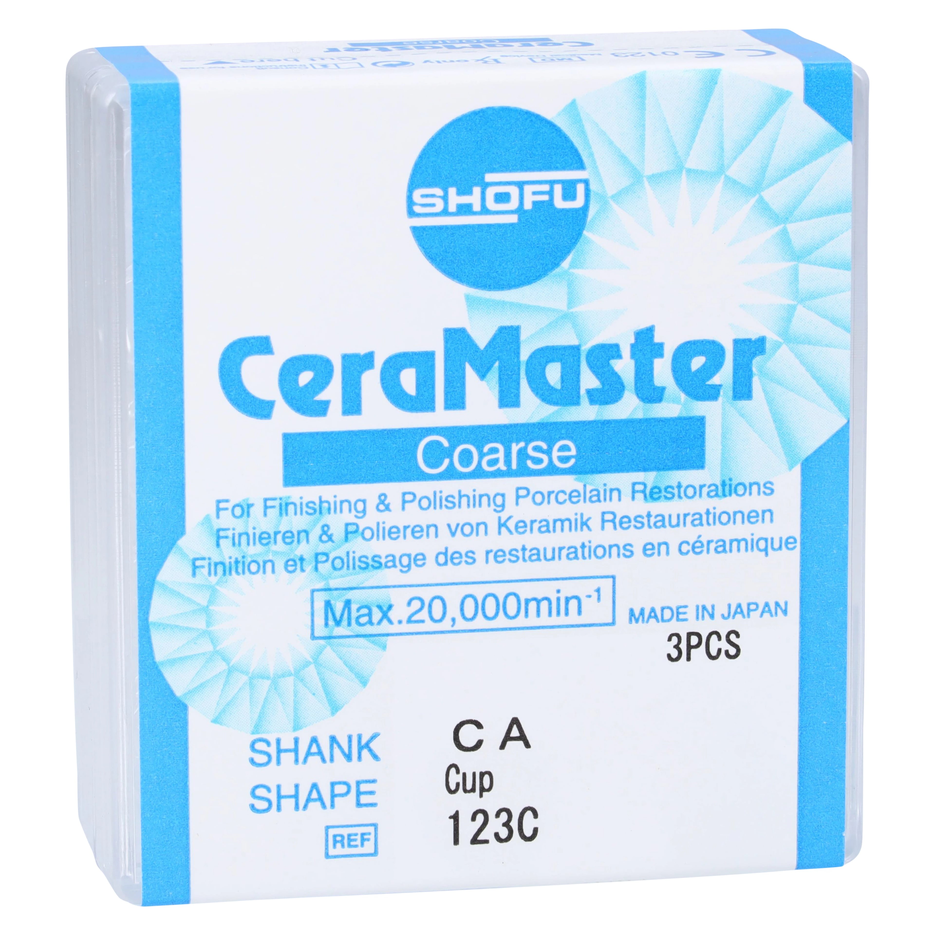 CeraMaster Coarse Diamond-Impregnated Polishing Cup, CA Shank, ISO #090, Blue/White, 3/Pkg, 123C