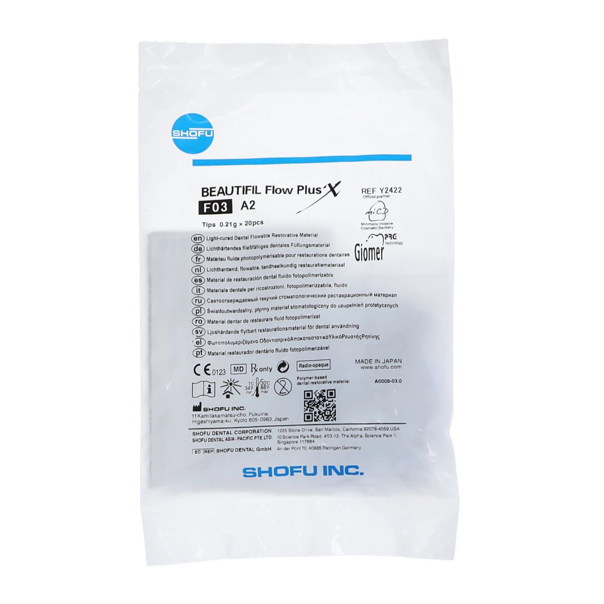 Beautifil Flow Plus X Flowable Composite, F03 Low Flow, Shade A2, 0.21 g Tips, 20/Pkg, Y2422