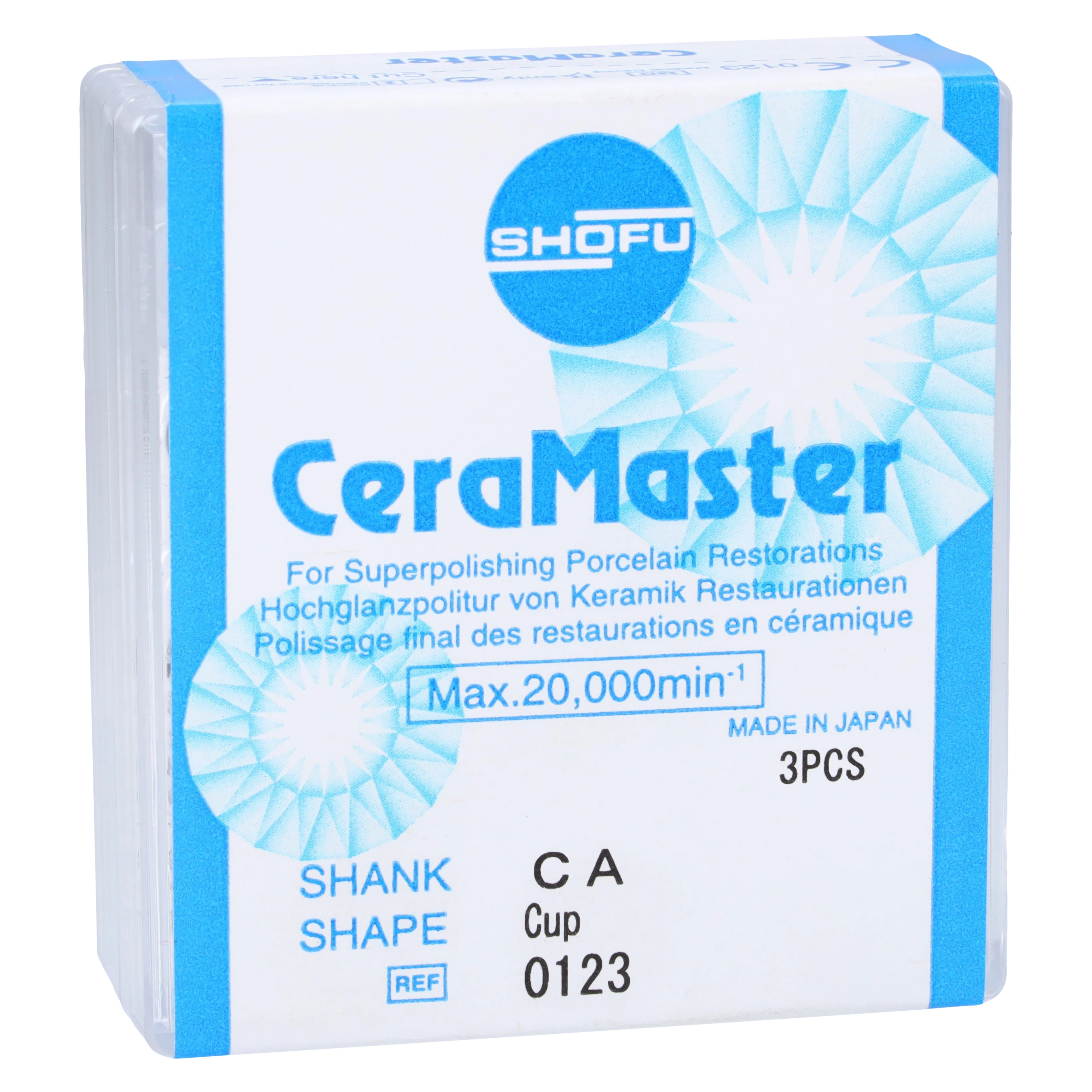 Shofu CeraMaster Diamond-Impregnated Silicone Polisher, CA Cup, Regular Grit, ISO #090, 3/Pkg, #0123