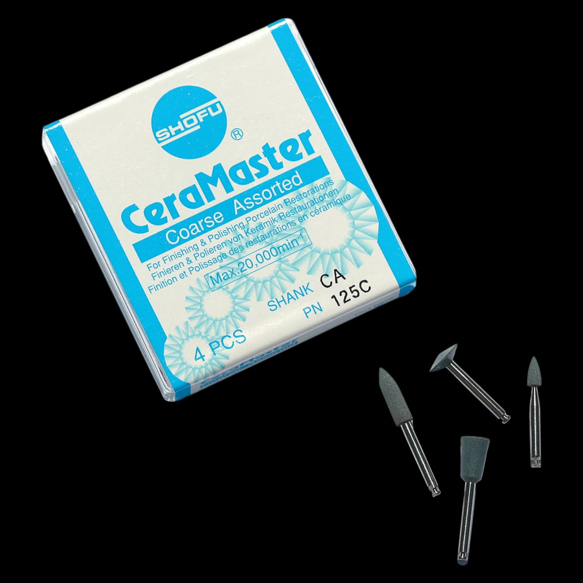 CeraMaster Polishing System, Assorted Kit, CA Shank, Coarse, 125C - Bullet, Knife, Cup, Mini-Point
