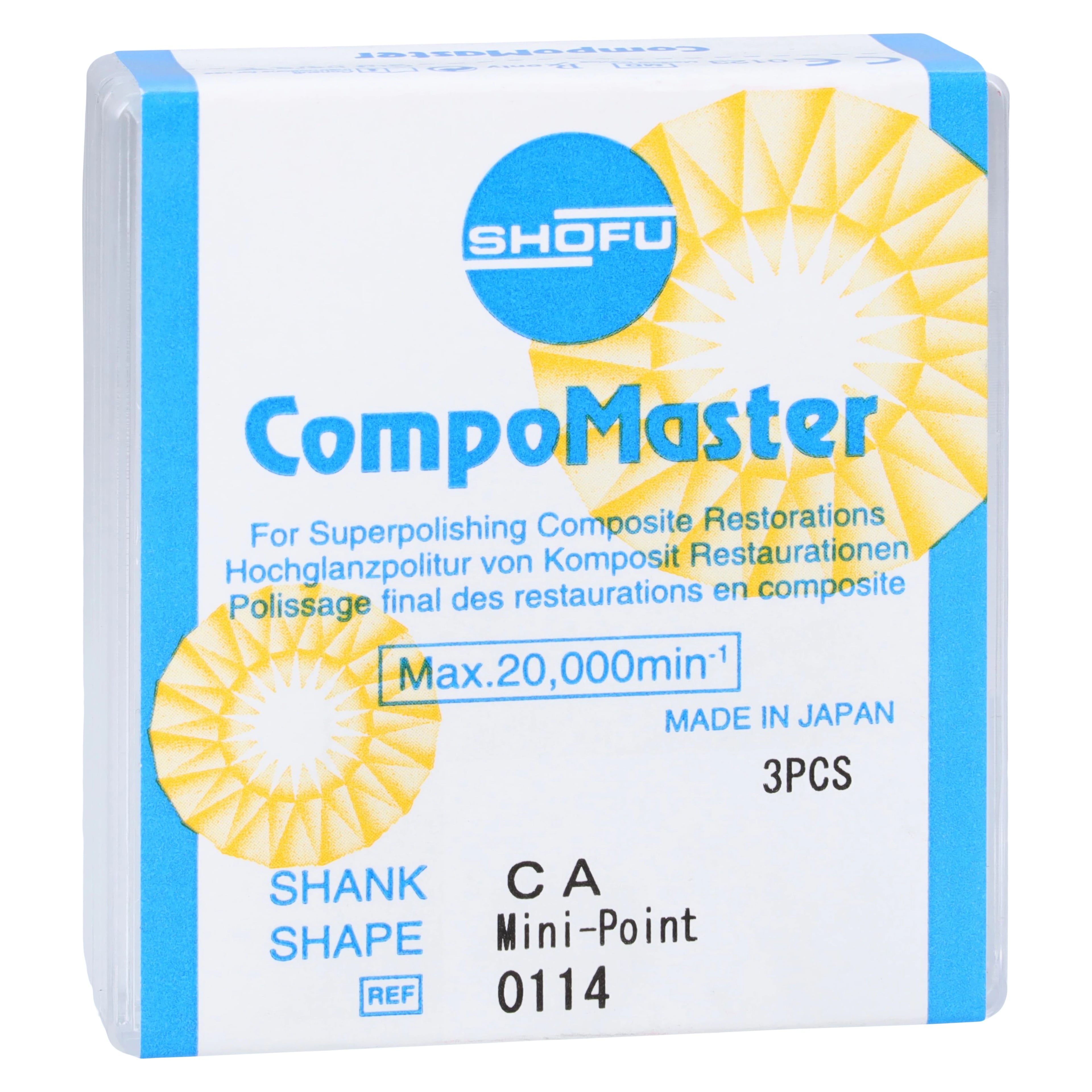 Shofu CompoMaster CA Mini-Point Composite Polishers, Regular Grit, White/Yellow, 3/Pk, #0114