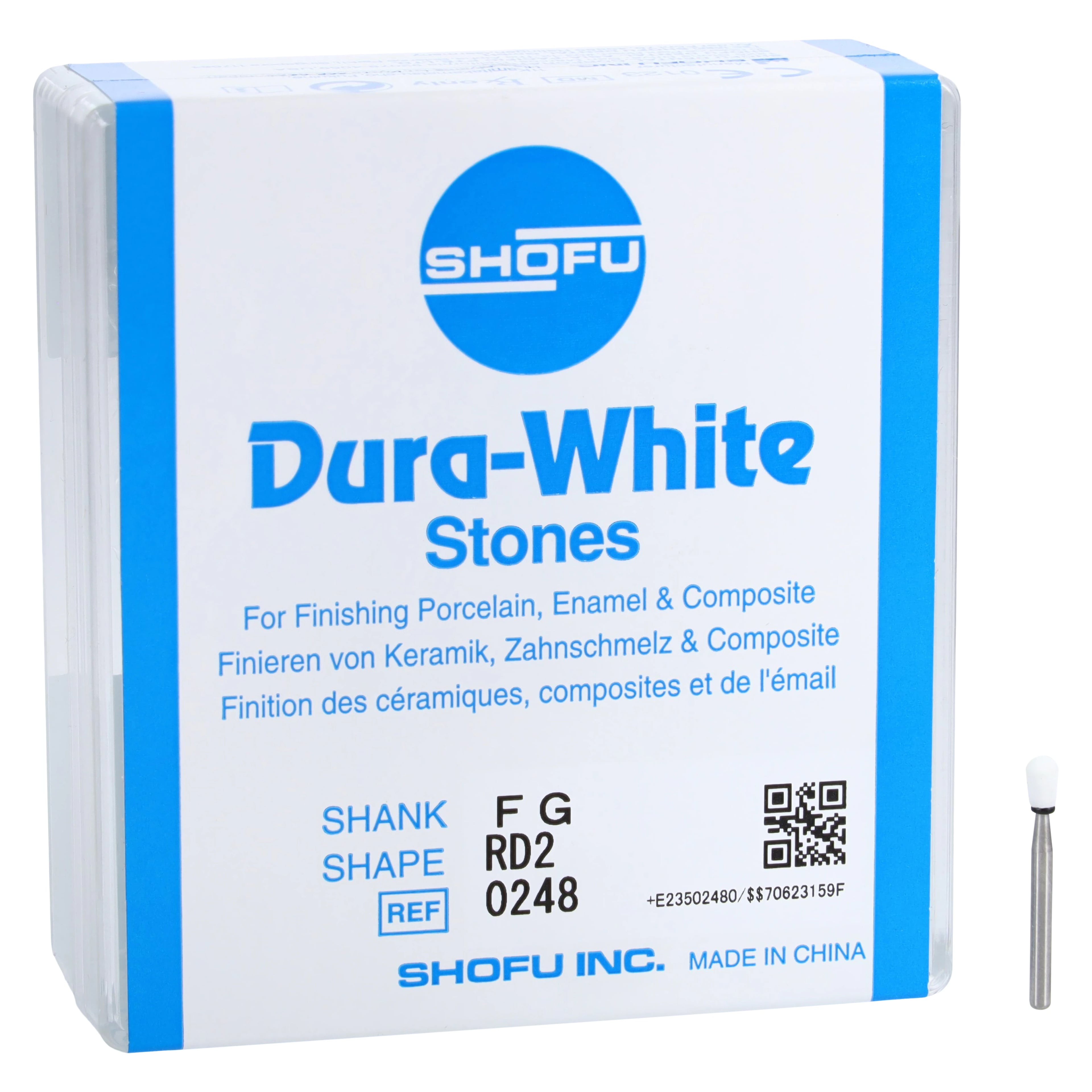 Shofu Dental Dura-White Stones, FG, Round #024 (RD2), White, Aluminum Oxide, 12/Pk, 0248