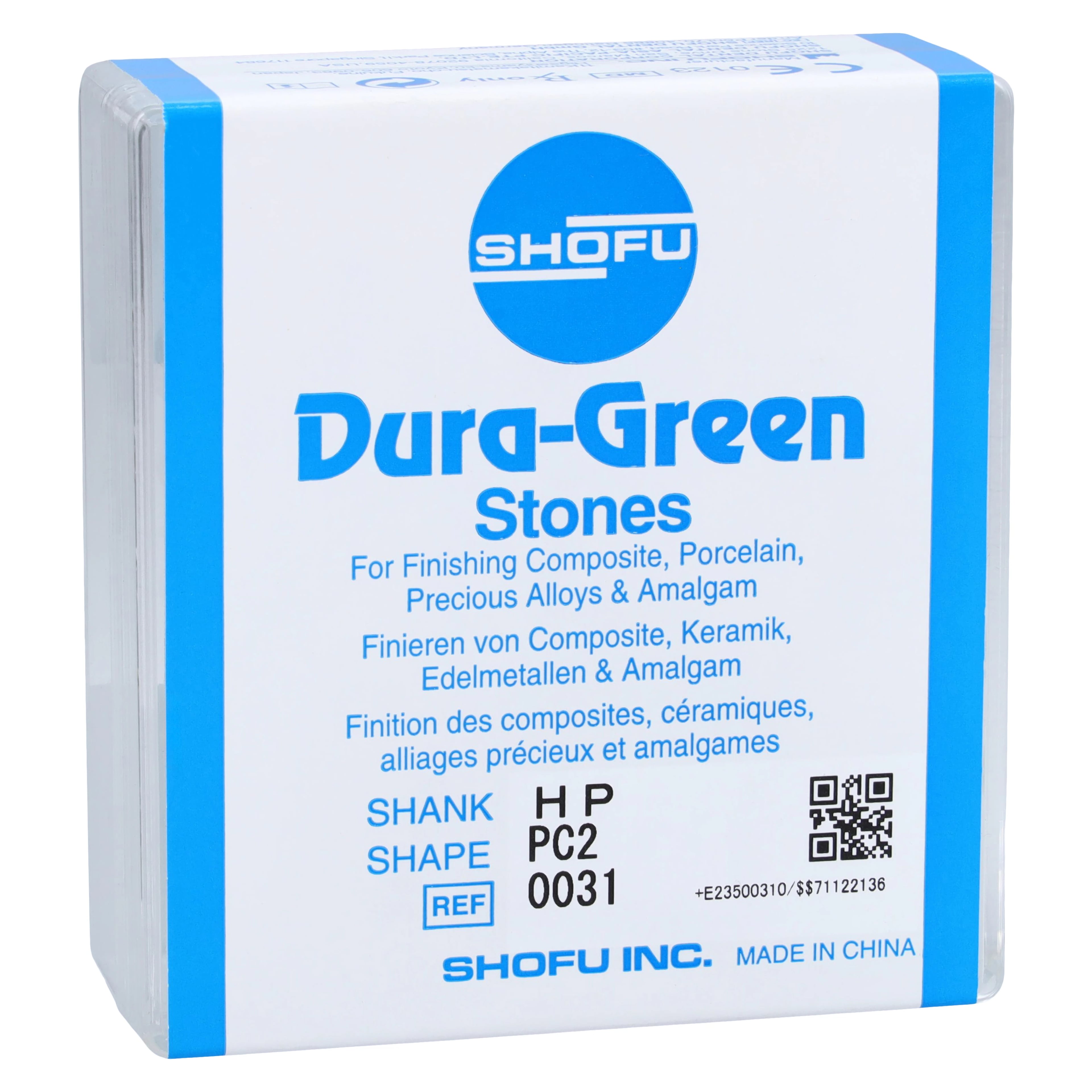 Shofu Dura-Green Silicon Carbide Finishing Stone, HP Straight Handpiece, PC2 Pointed Cylinder, ISO #050, Green, 12/Pkg, #0031