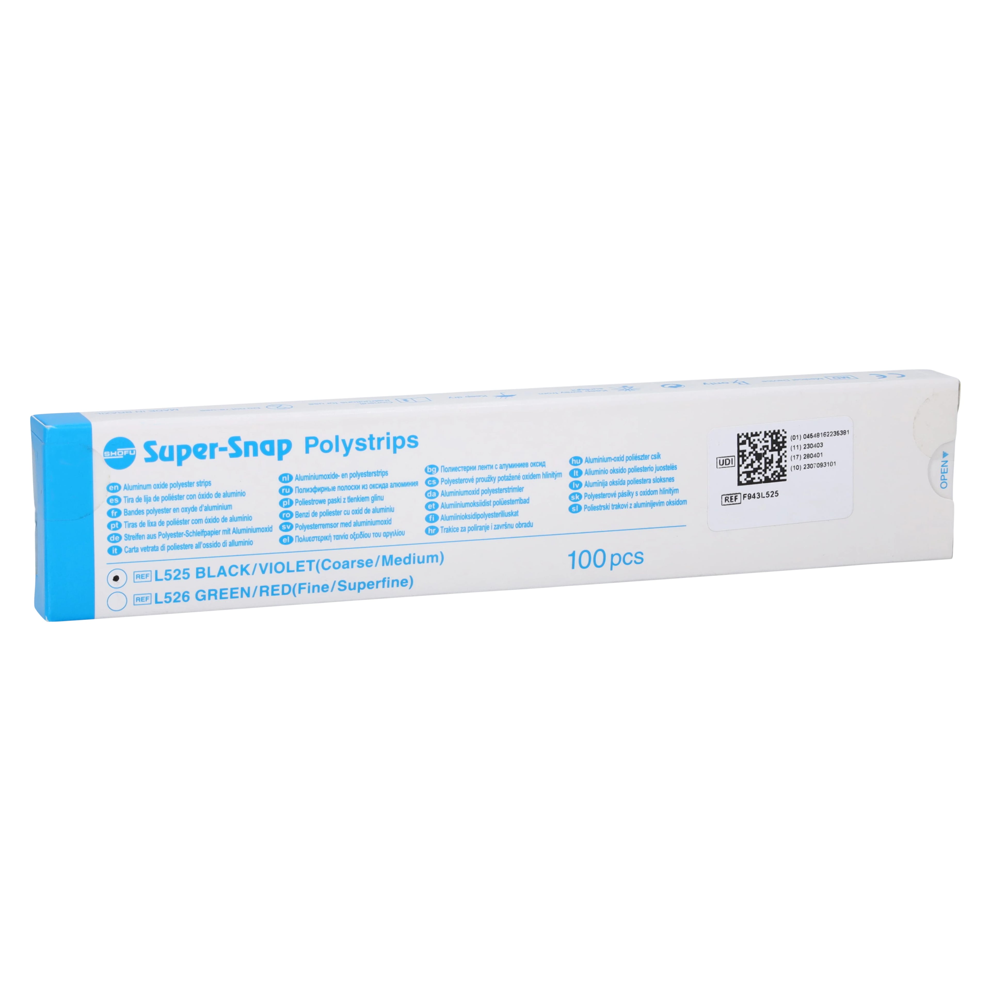 Shofu Super-Snap Polystrips, Coarse/Medium, Black/Violet, 100/Pk, L525