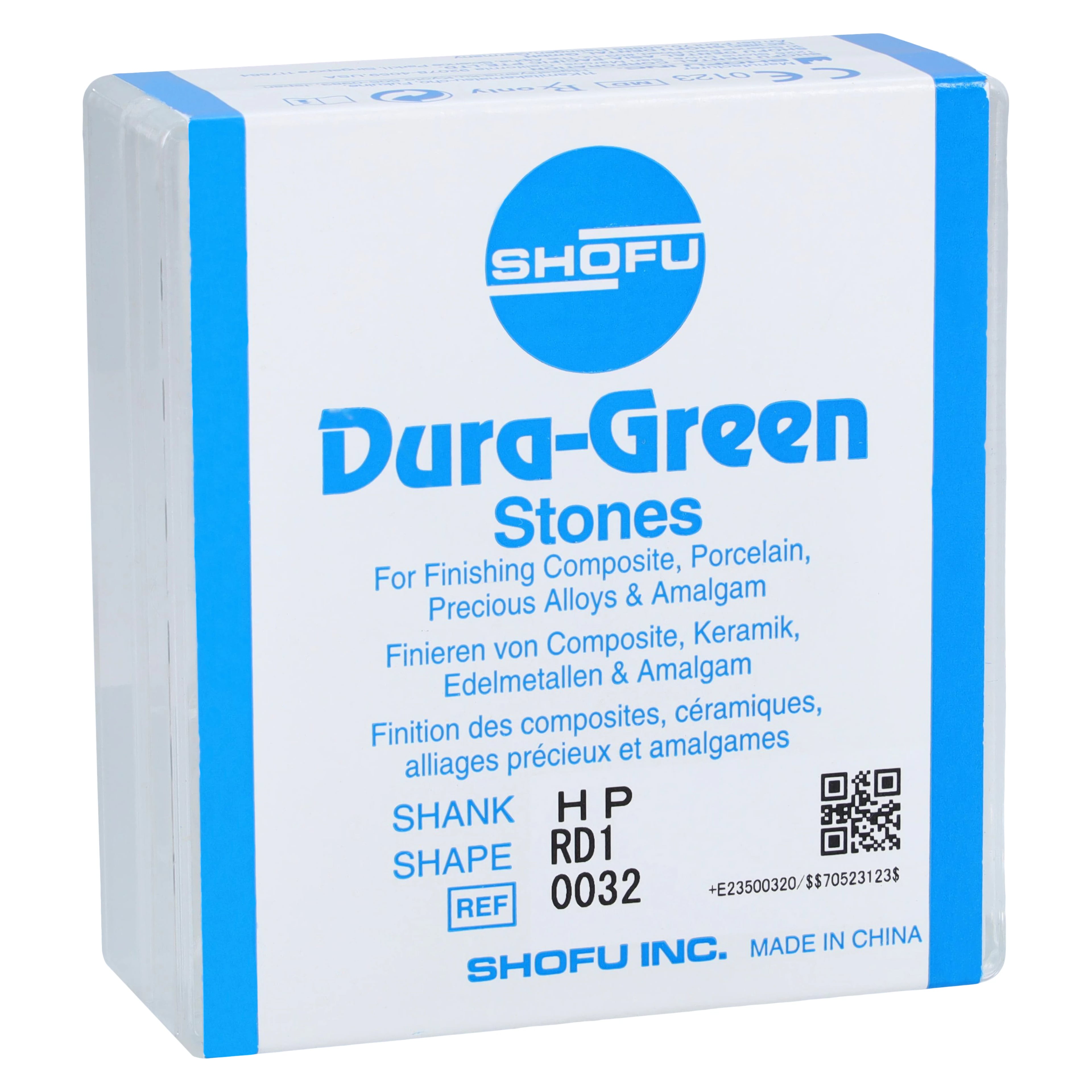 Shofu Dura-Green Silicon Carbide Finishing Stone, HP Straight Handpiece, Round Shape RD1, ISO #030, Green, 12/Pkg, #0032
