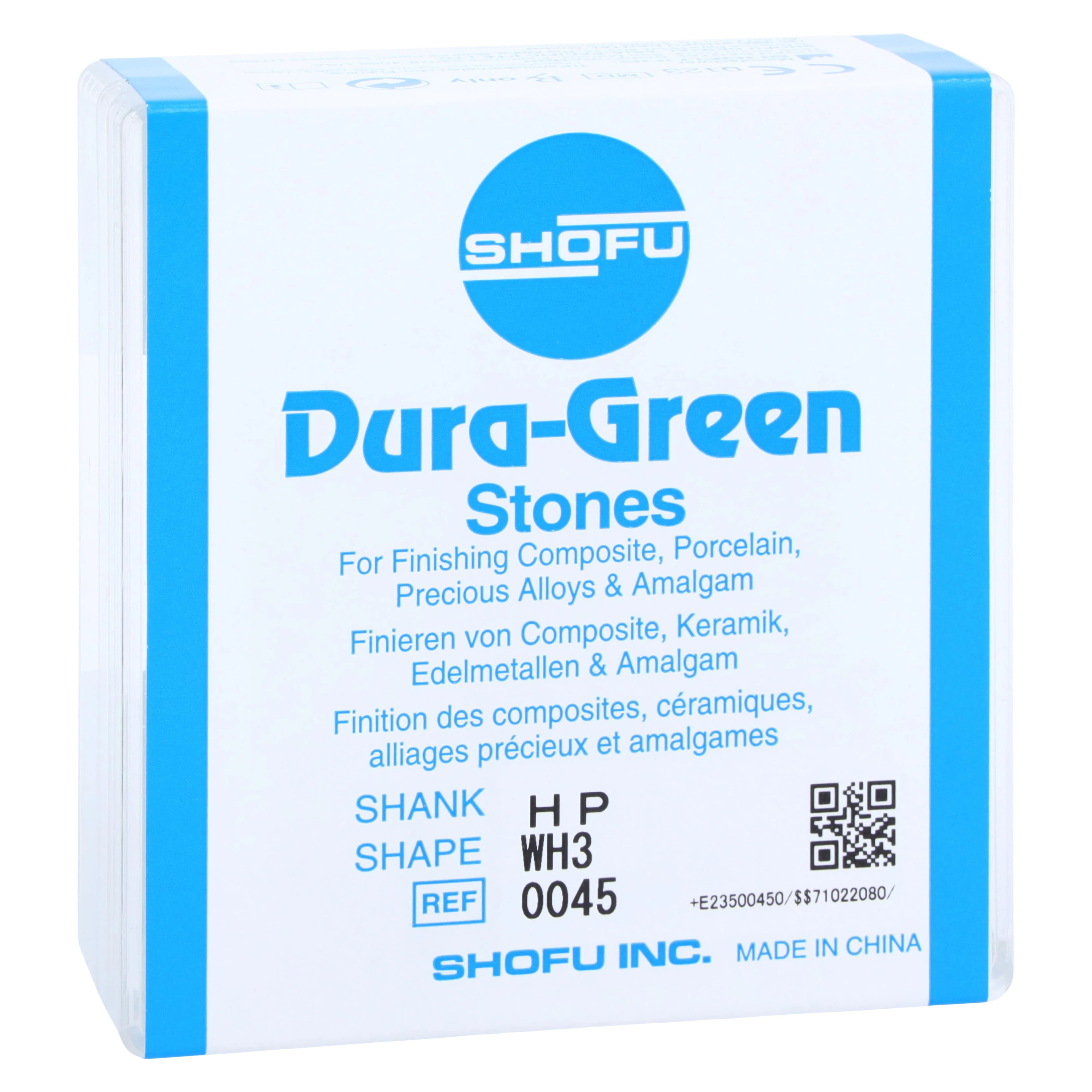 Shofu Dura-Green Stones, HP Straight Handpiece, Wheel Shape WH3, ISO #065, Green, Silicon Carbide, 12/Pkg, #0045