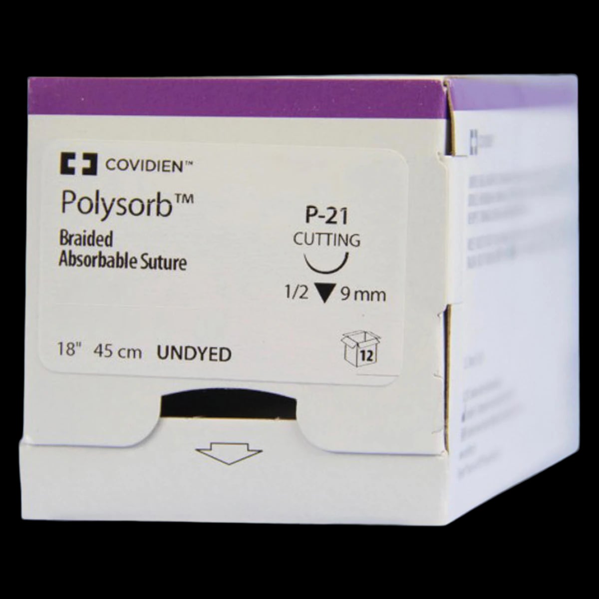 Medtronic Polysorb Absorbable Suture, 5-0, 18", P-21 Premium Reverse Cutting 1/2 Circle Needle 9mm, Undyed, 12/Case