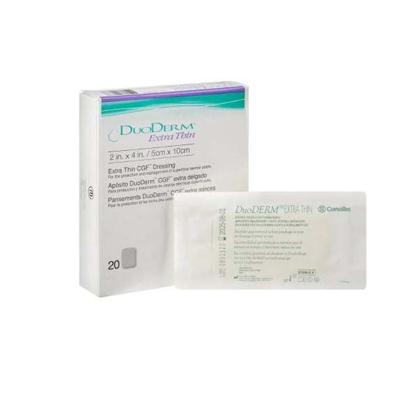DuoDerm Extra Thin Hydrocolloid Dressing, 2x4", Sterile, Square, Polyurethane Film, Latex-Free