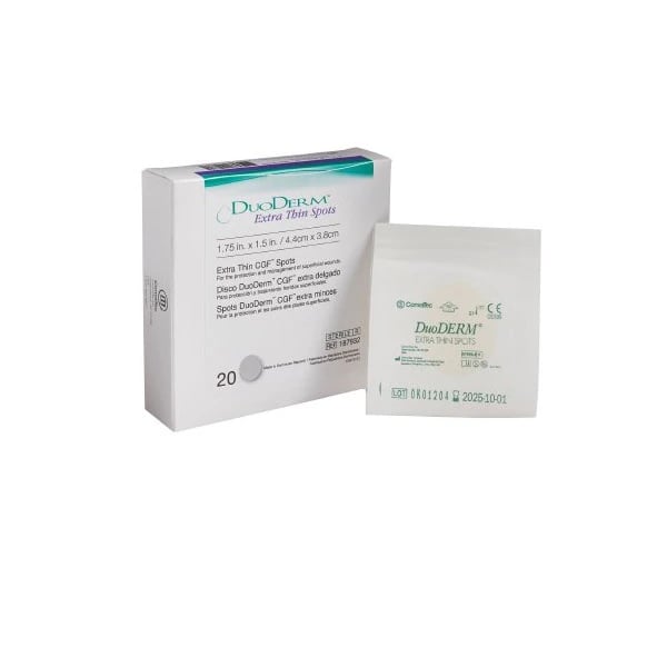 DuoDerm Extra Thin Hydrocolloid Dressing, 1-3/4" x 1-1/2" Sterile Oval Spot, Flesh, 20/Bx, #187932