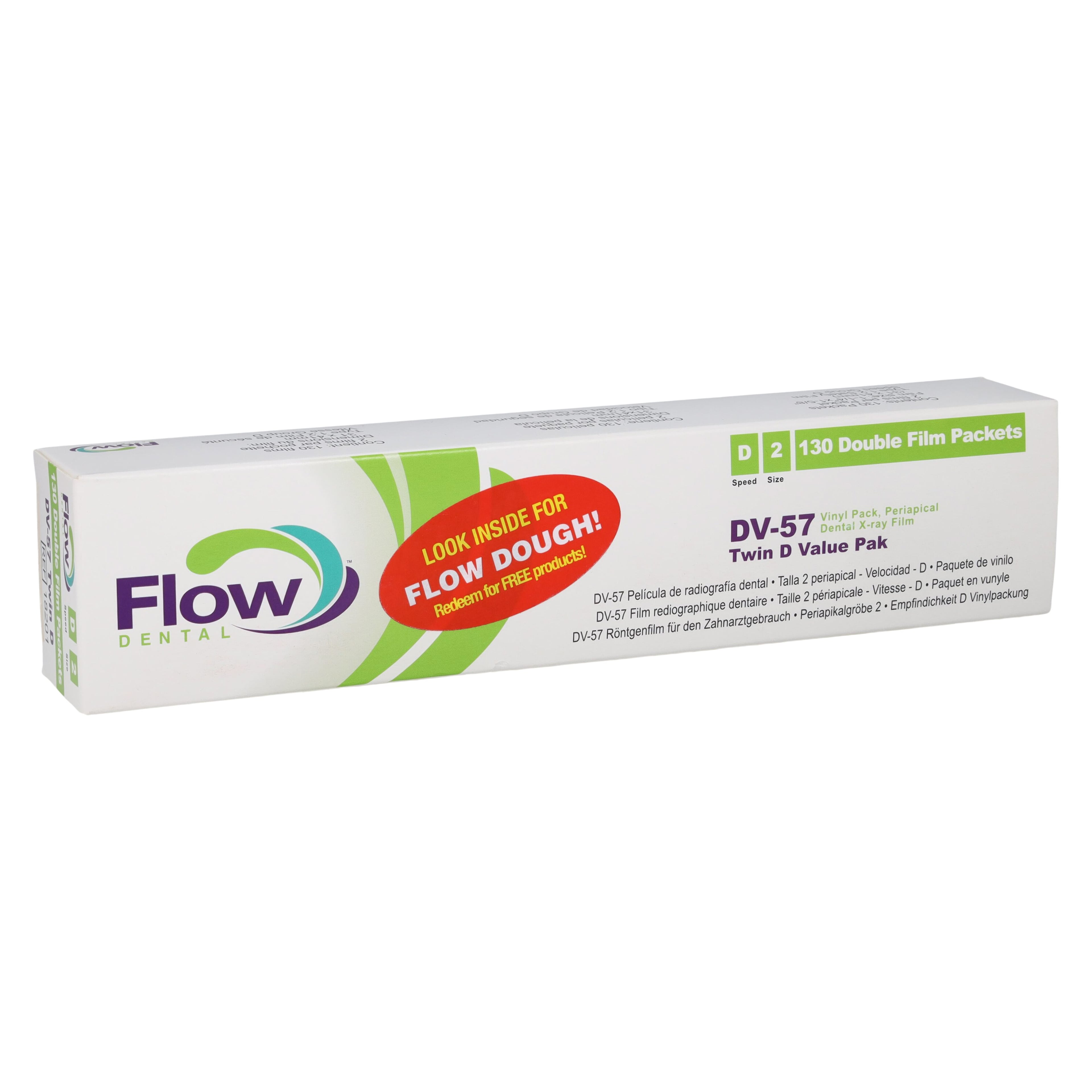 Flow Intraoral X-Ray Film DV-57, D-Speed, 2 Film Packets, Adult, 130/Box