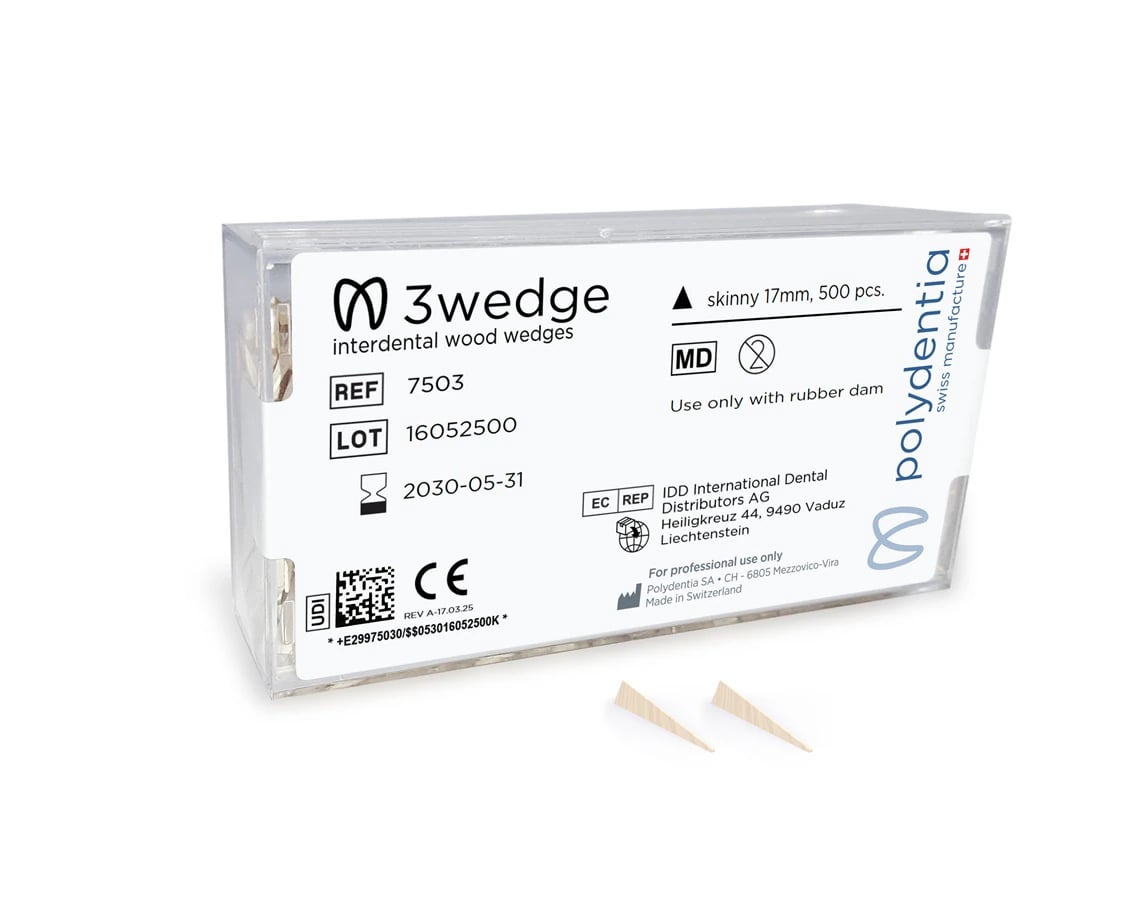 Polydentia 3Wedge Interdental Wooden Wedges, Skinny, 17mm/0.67", 500/Box, SJ (7503)