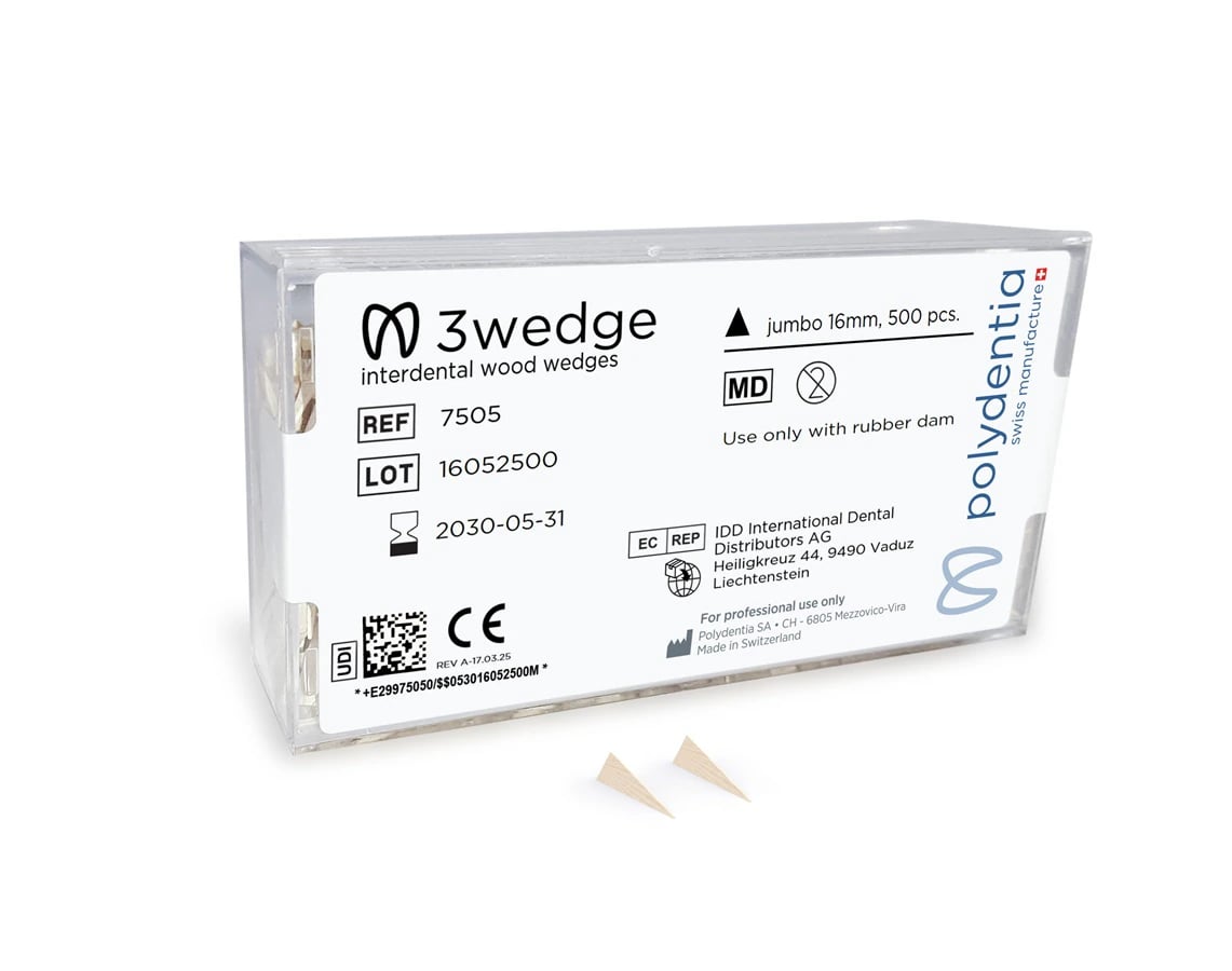 Polydentia 3wedge Interdental Wooden Wedges, Jumbo, 16mm/0.63", Birchwood, 500/Bx, 7505