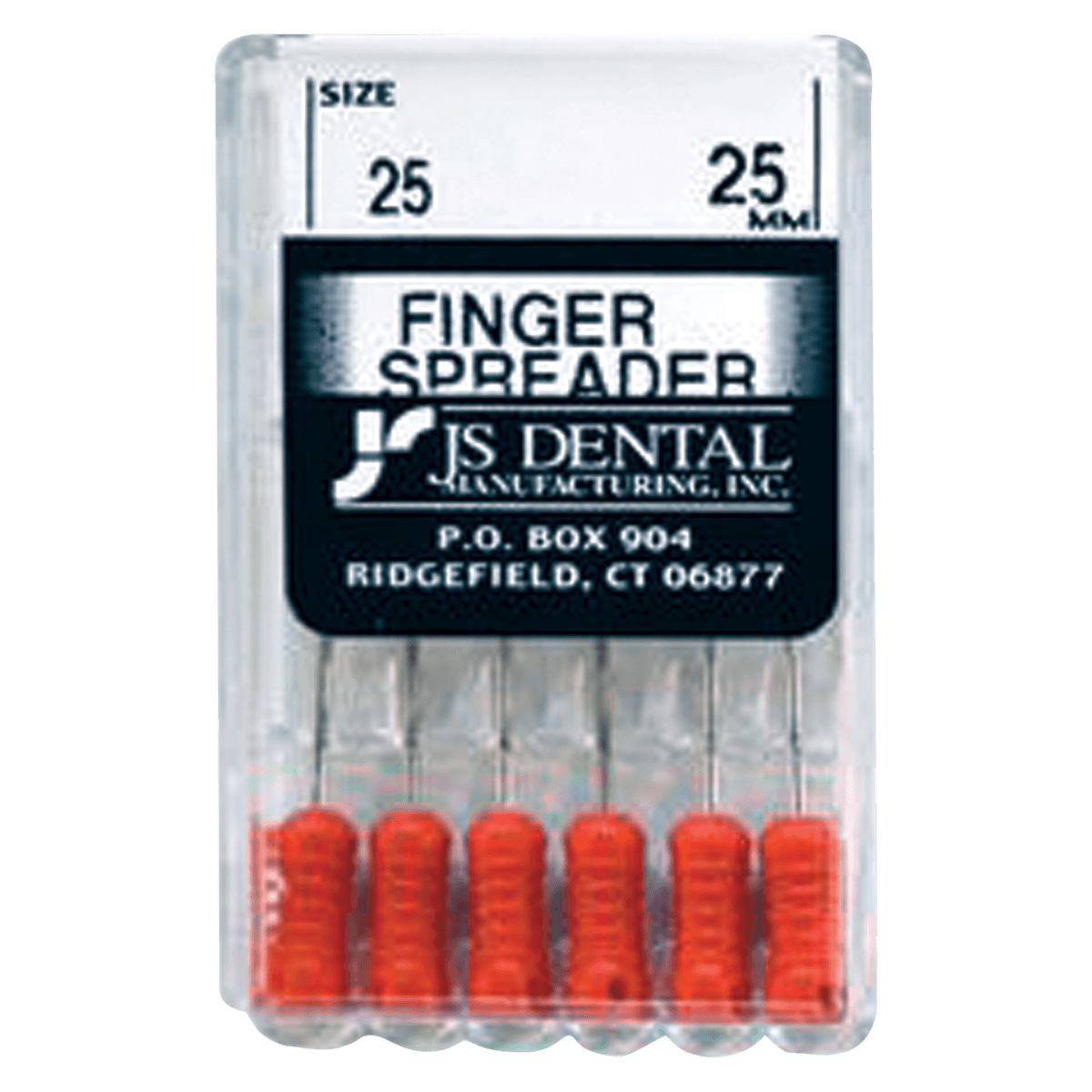 JS Dental Finger Spreader #25, Red, 25mm, Stainless Steel, ISO Color-Coded Handle, 6/Pkg