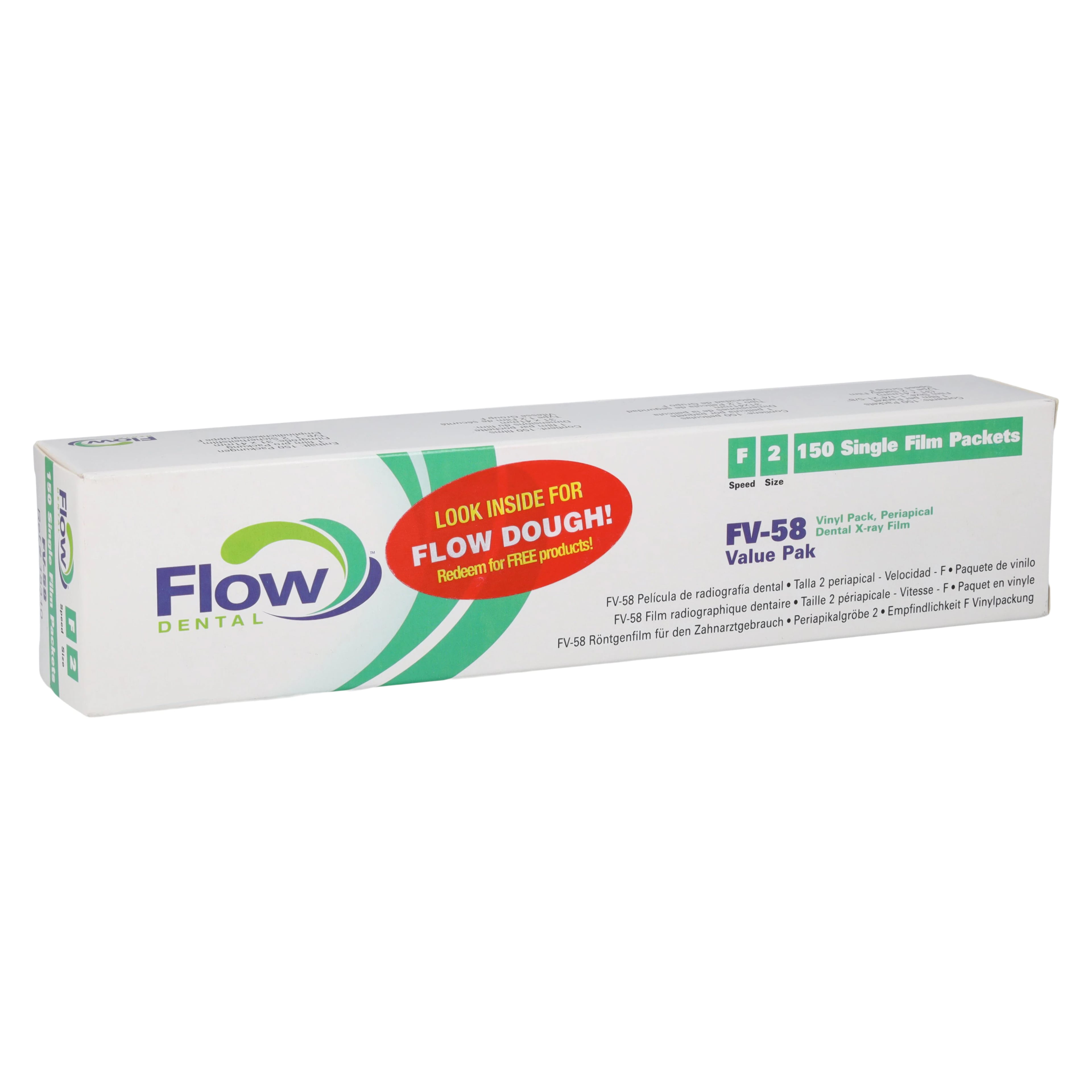 Flow X-Ray FV-58 Intraoral X-Ray Film, F-Speed, Adult, 6 in x 1.5 in, 150/Box