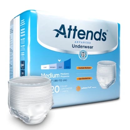 Attends Super Plus Incontinence Underwear, Unisex, Pull-On, Medium (26-40" Waist), White, 80/Case