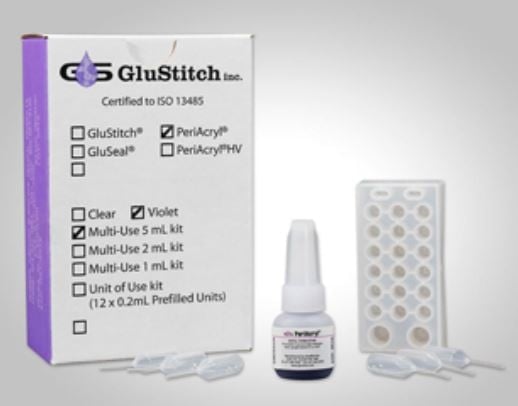 PeriAcryl Multi-Use Violet Low Viscosity Tissue Adhesive Kit, 3 x 3 mL Bottles with Pipettes & Trays, P-ACRYL9V