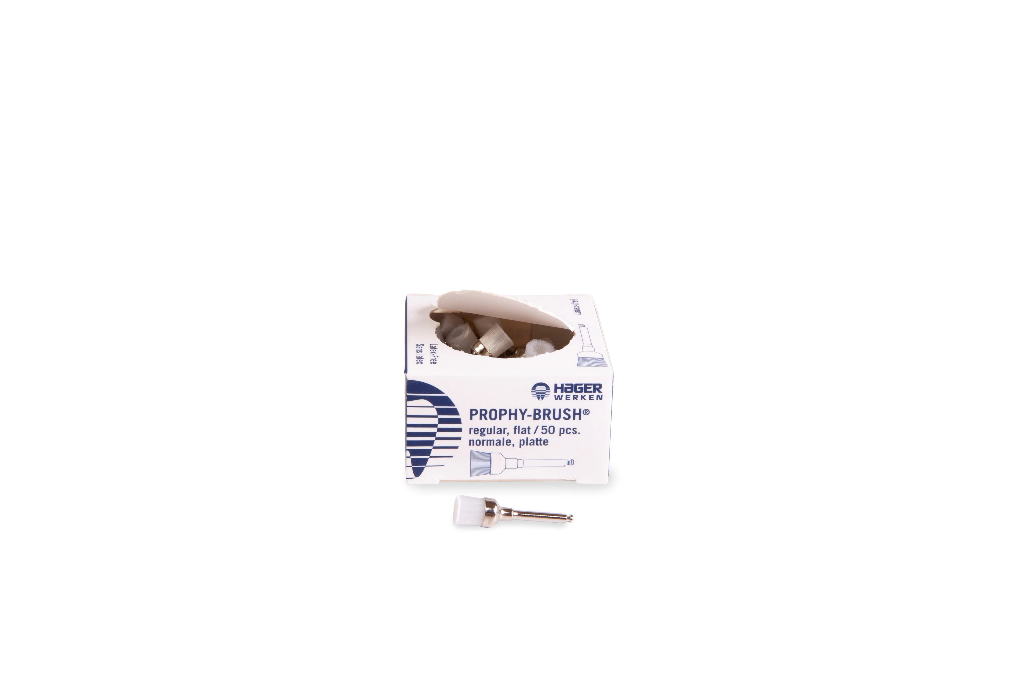 Hager Prophy Brush, Normal Flat Bristles, Latch Type, Silver, 50/Box