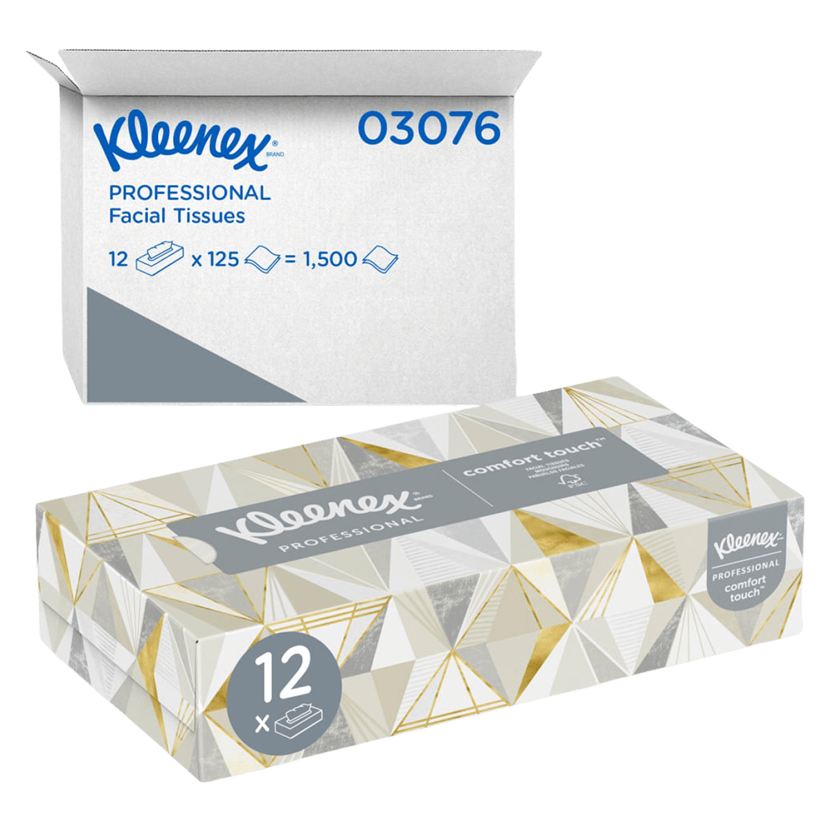 Kleenex Facial Tissue, White, 2-Ply, 125 Sheets/Box, 12 Boxes/Case, 03076