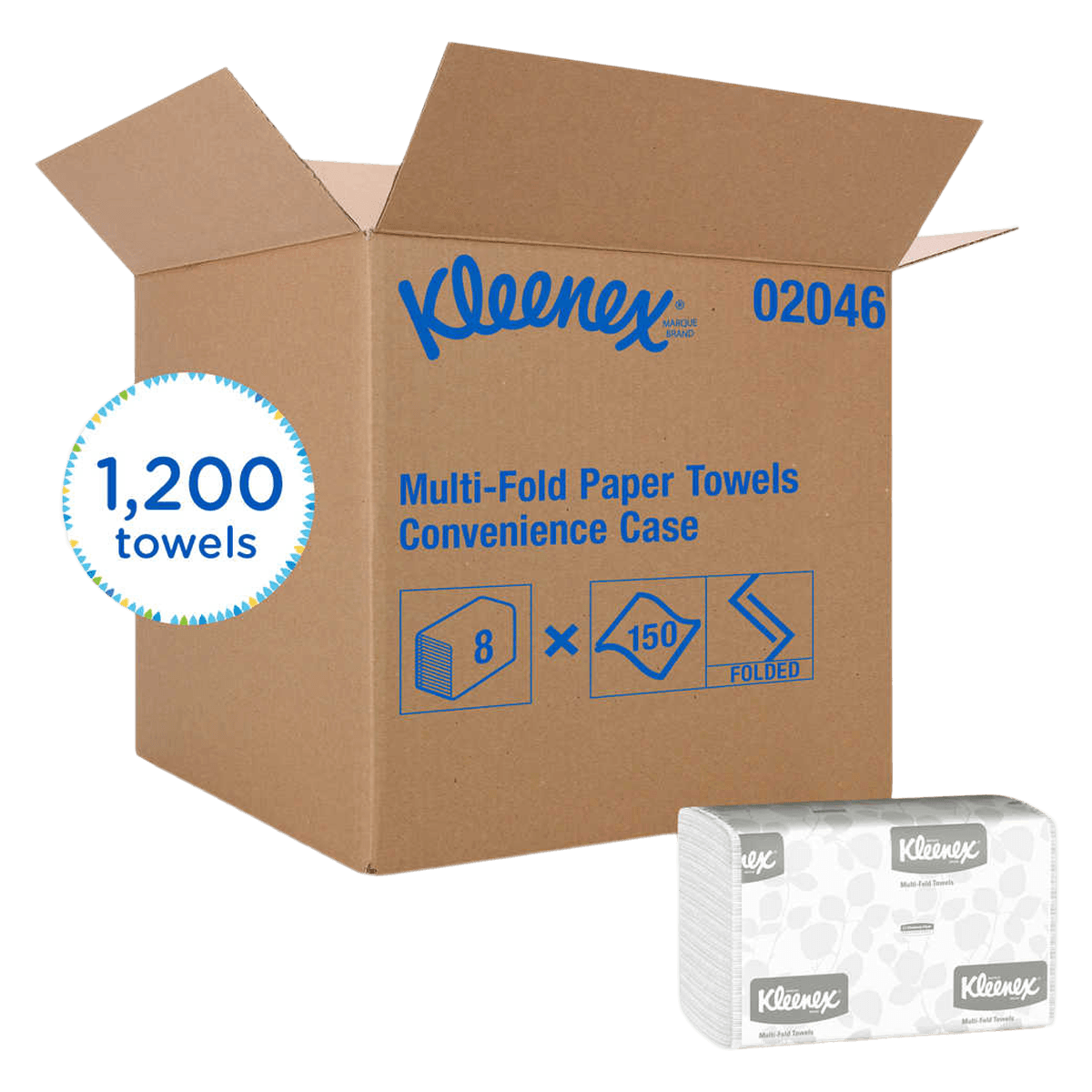 Kleenex Multi-Fold Paper Towels, White, 9.2 x 9.4 in, 8 Packs/Case