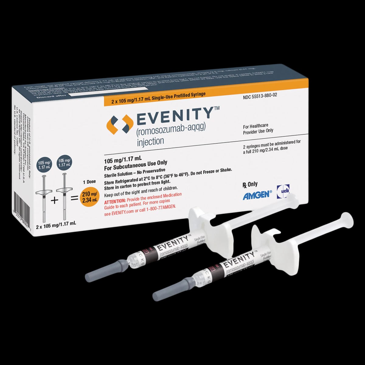 Evenity (romosozumab-aqqg) Injection 105 mg Prefilled Syringe, 1.17 mL, 2/Package