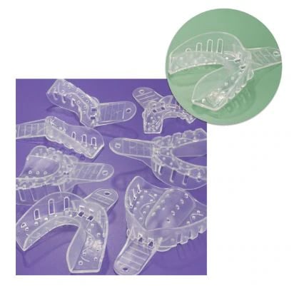 Plasdent Excellent Crystal Impression Trays, #2 Large Lower, Clear, Perforated, 12/Pk, ITC-LL