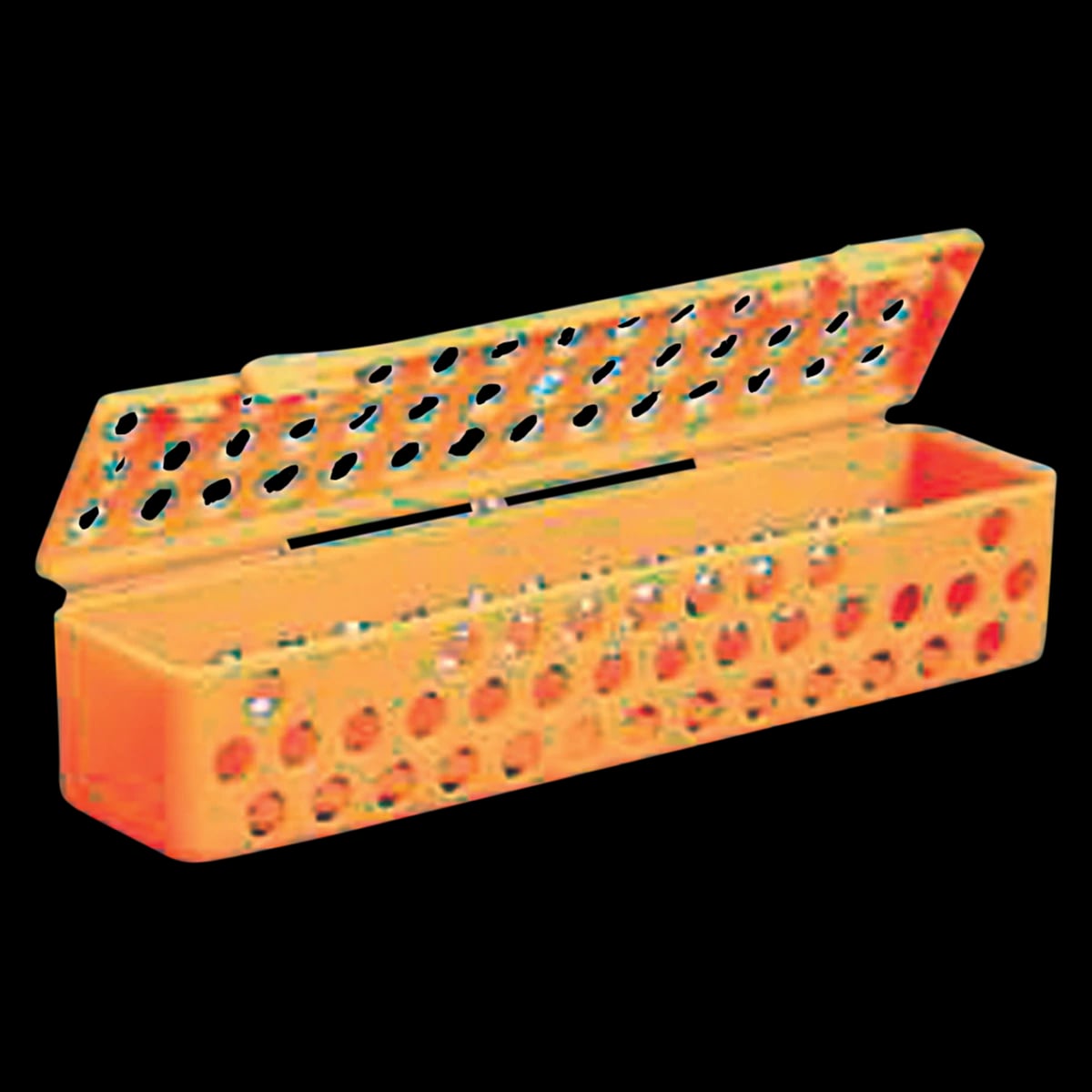 Plasdent Instrument Steri Container, Neon Tangerine, 8" L x 1-3/4" W x 1-3/4" H, Autoclavable, 1/Pkg