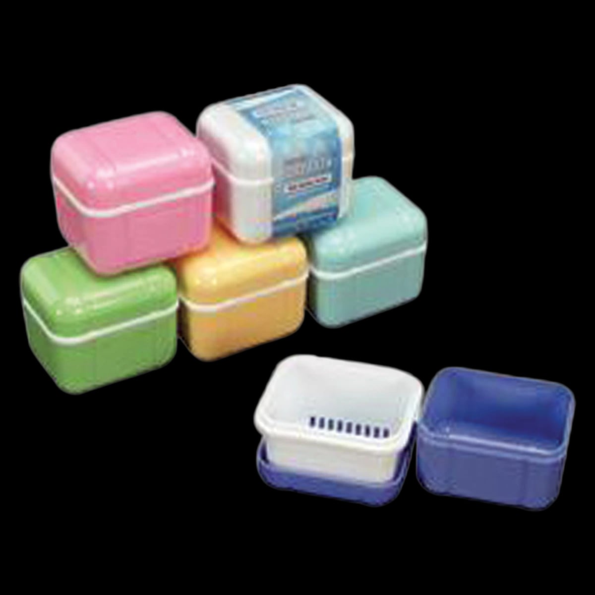Plasdent Denture Carebath with Rinsing Basket, Assorted Colors, 12/Pack