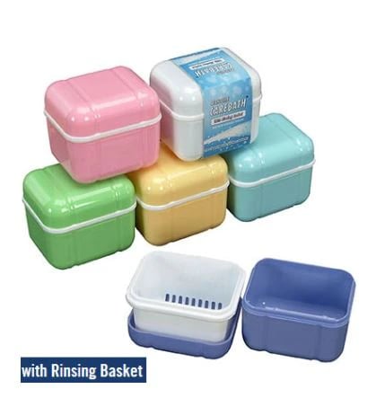 Plasdent Denture Care Bath with Rinsing Basket, White, 12/Pkg