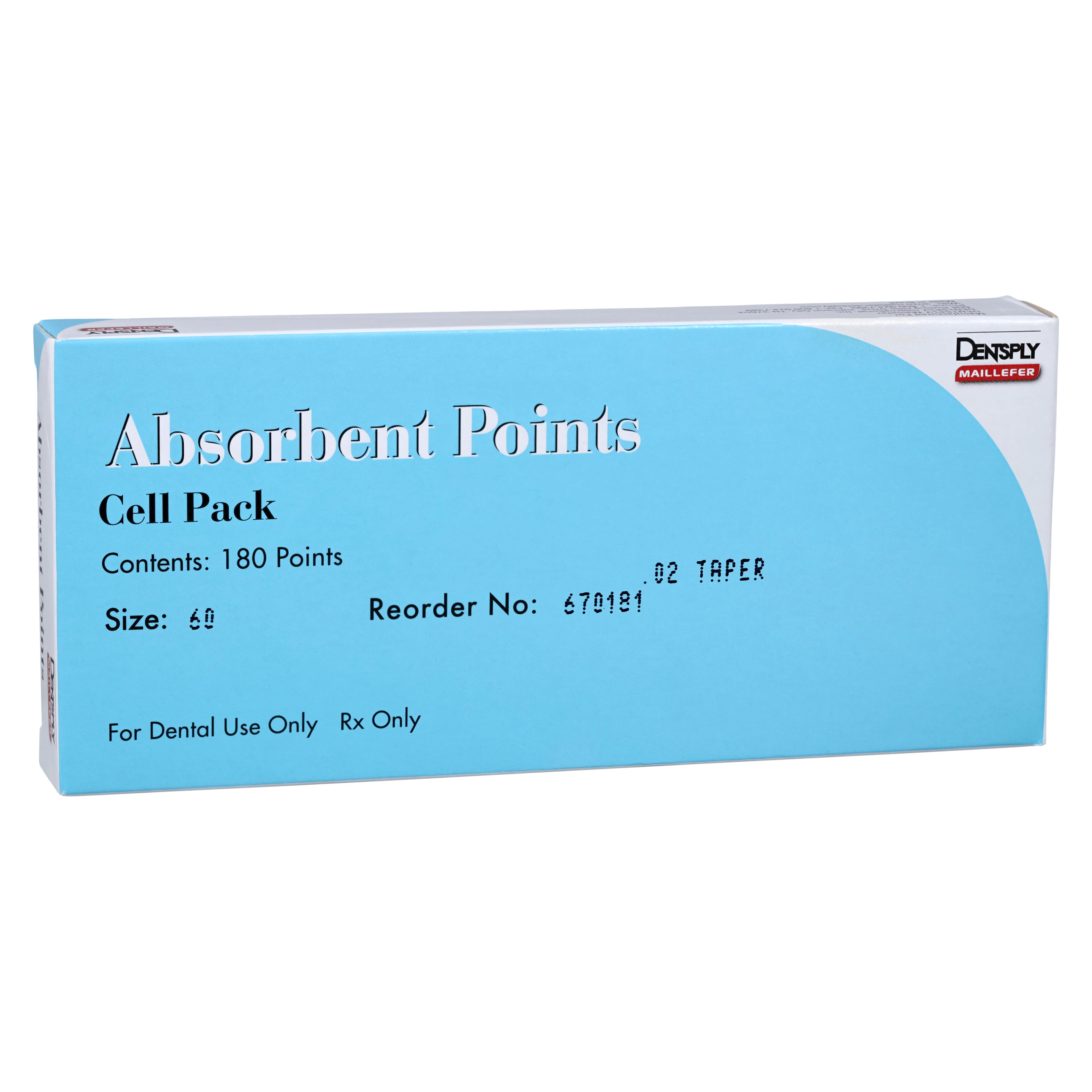 Dentsply Maillefer Absorbent Paper Points, #60, 0.02 Taper, Sterile, Cell Pack, 180/Pk, 670181