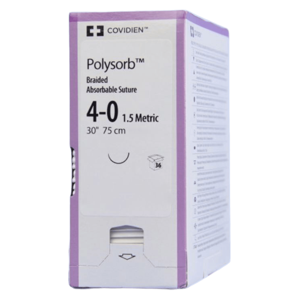 Medtronic Polysorb Absorbable Suture, 4-0, 30", GS-21 Taper Point 1/2 Circle Needle 37mm, Coated Violet, 36/Case